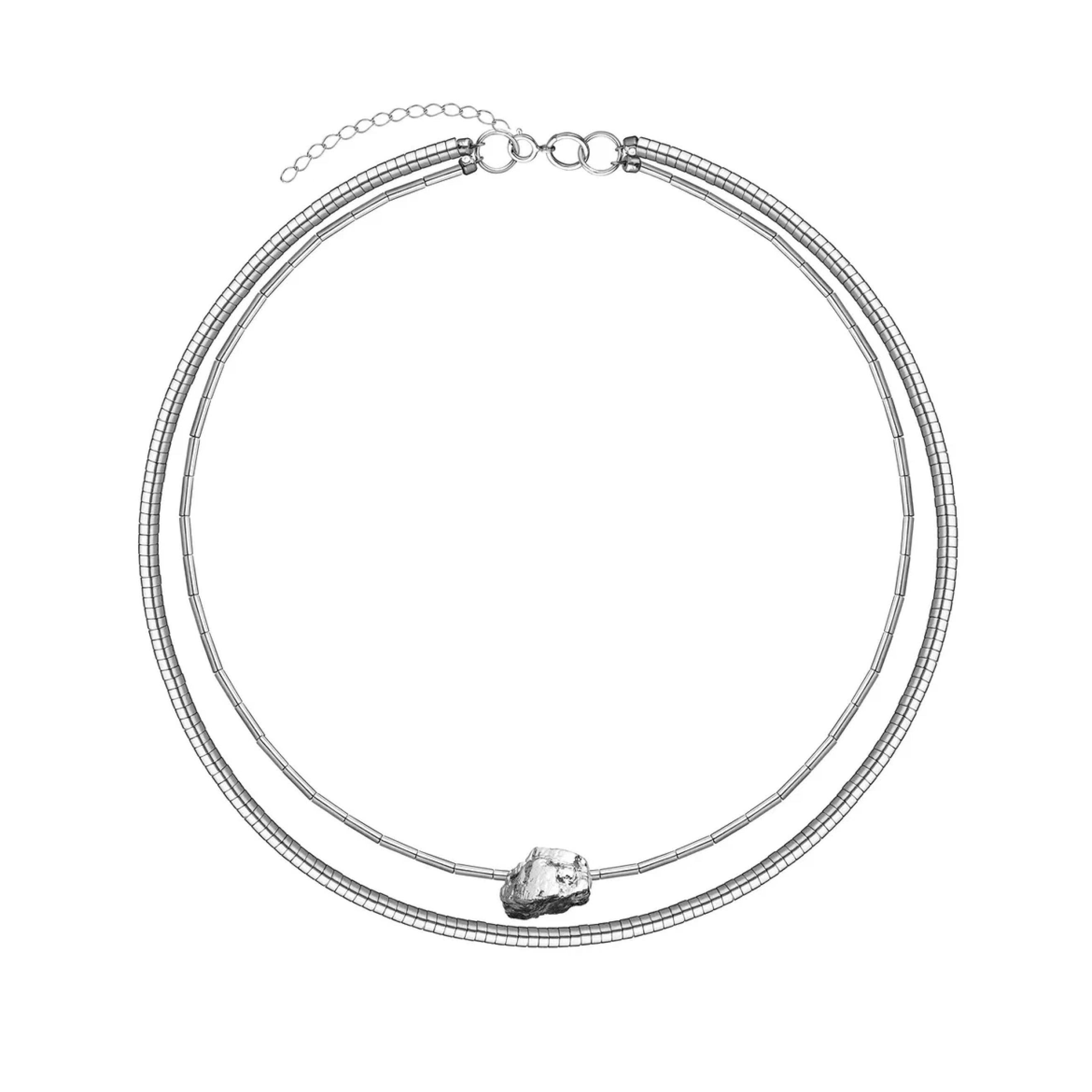 Серебристое двойное колье из гематита Hematite