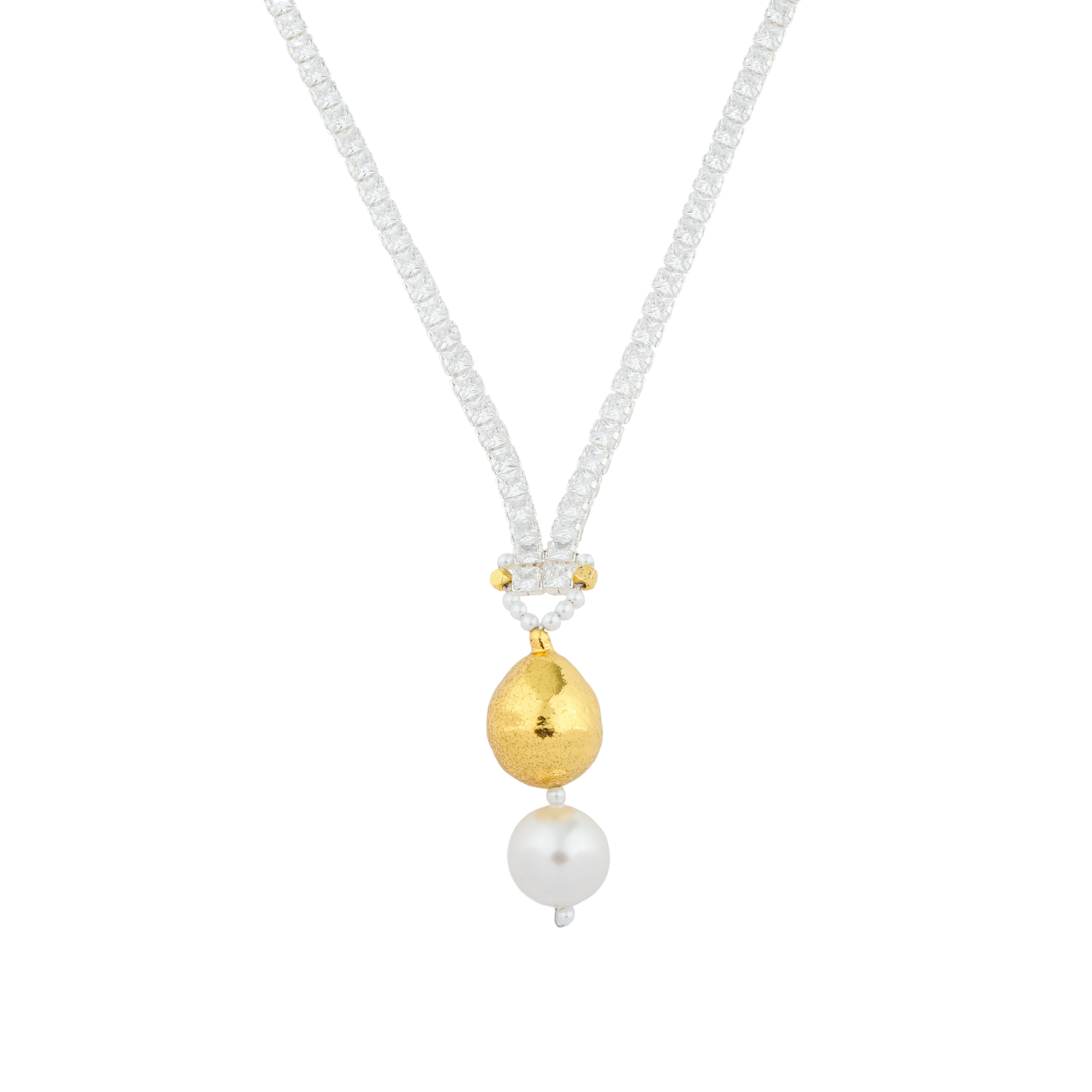 Necklace with crystals, gold element and zhechug