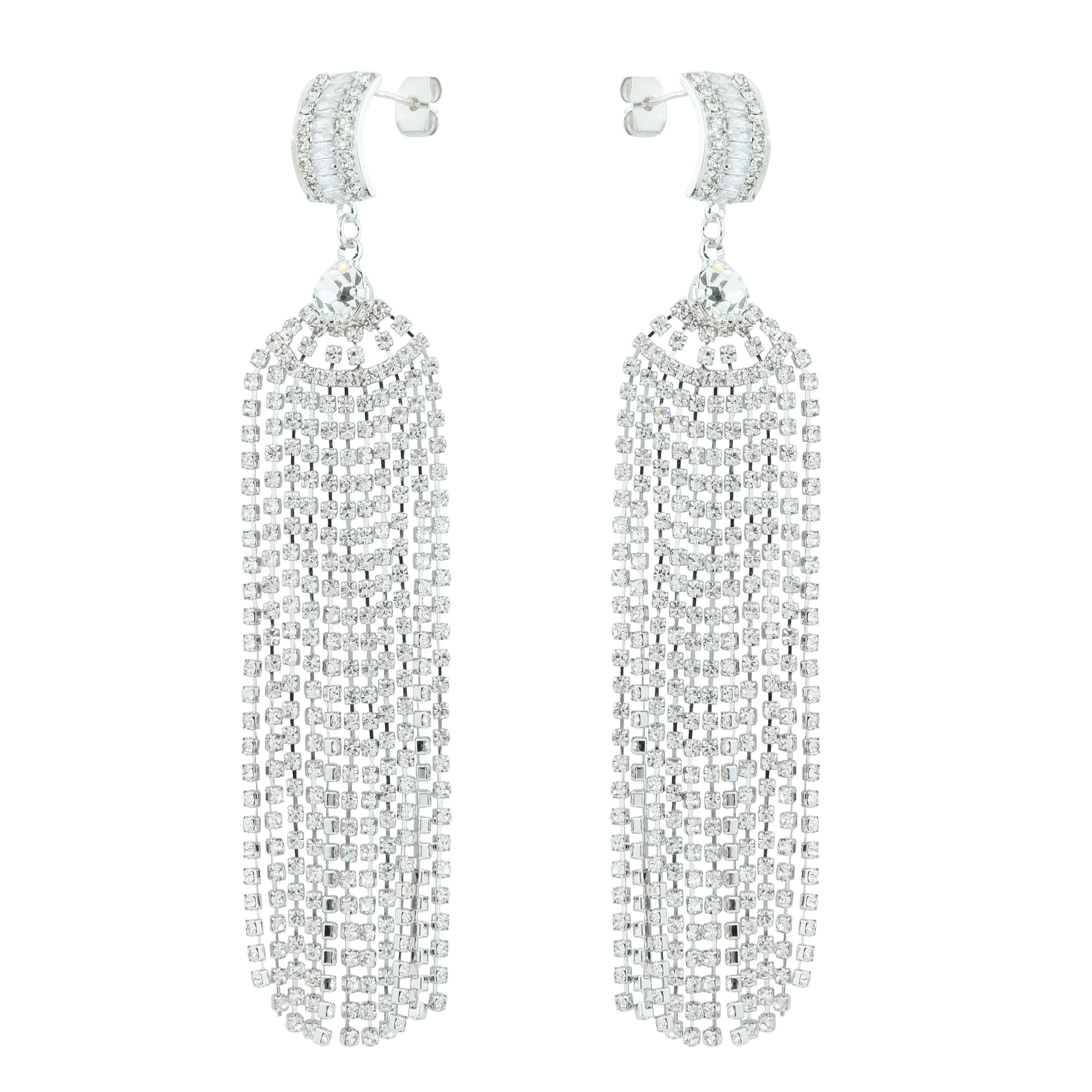 earrings with pendant tassels made of pavй crystals