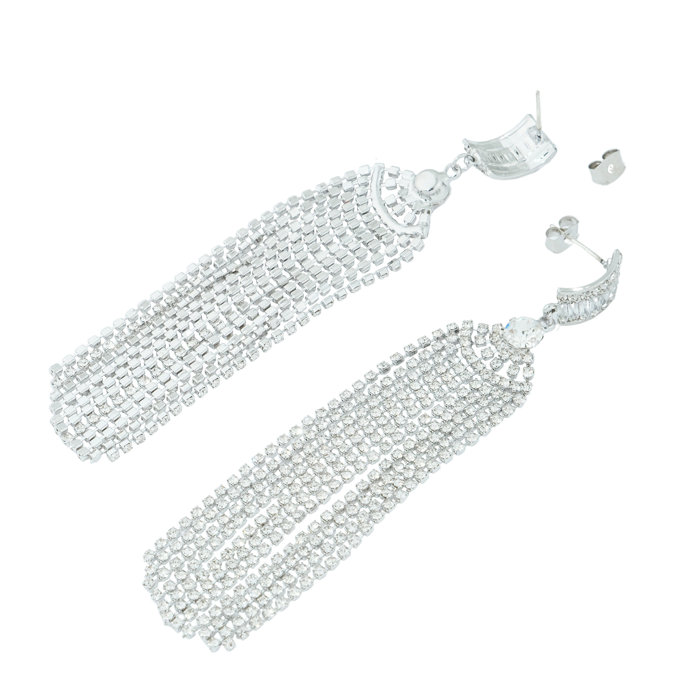earrings with pendant tassels made of pavй crystals