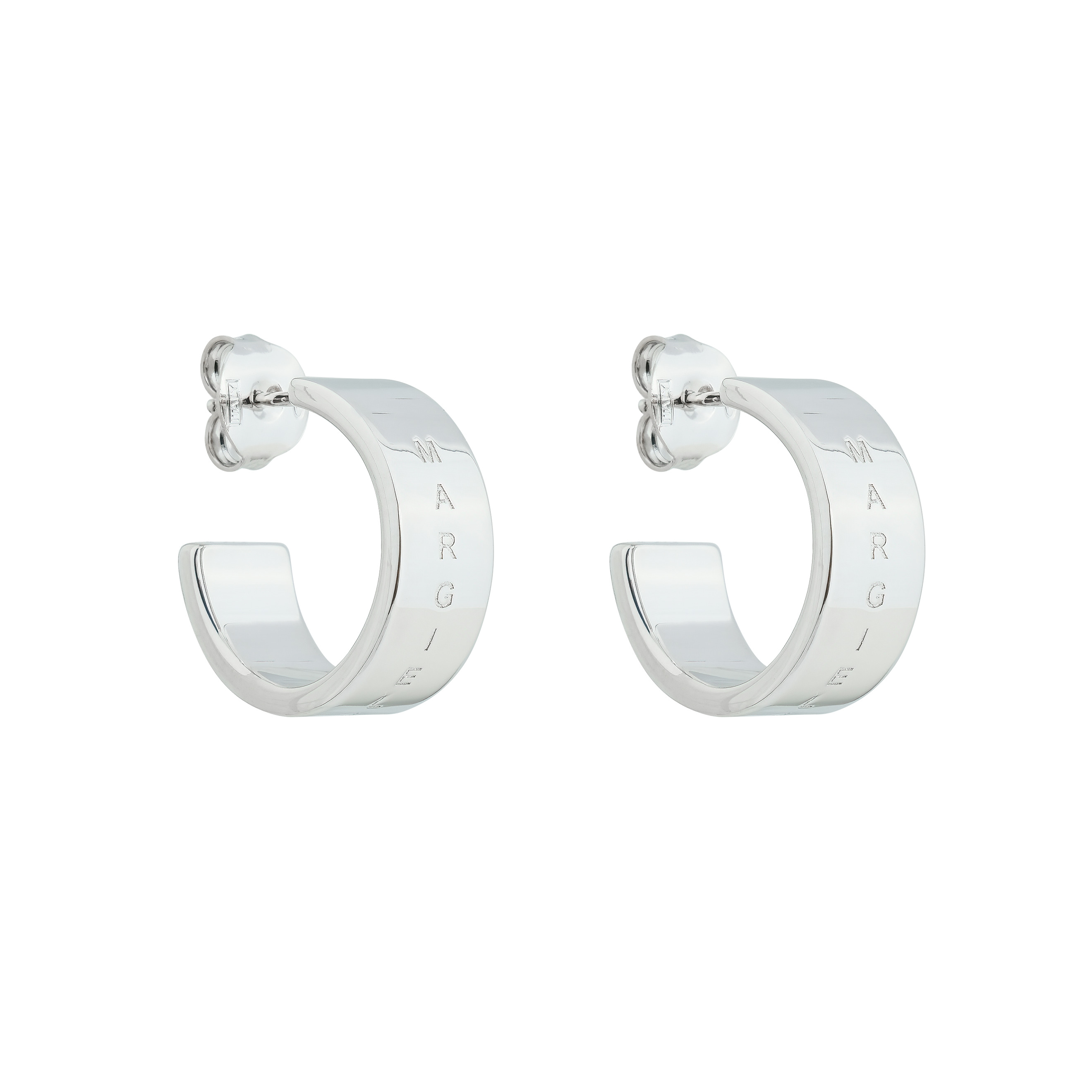 Серебристые овальные серьги с надписью Maison Margiela