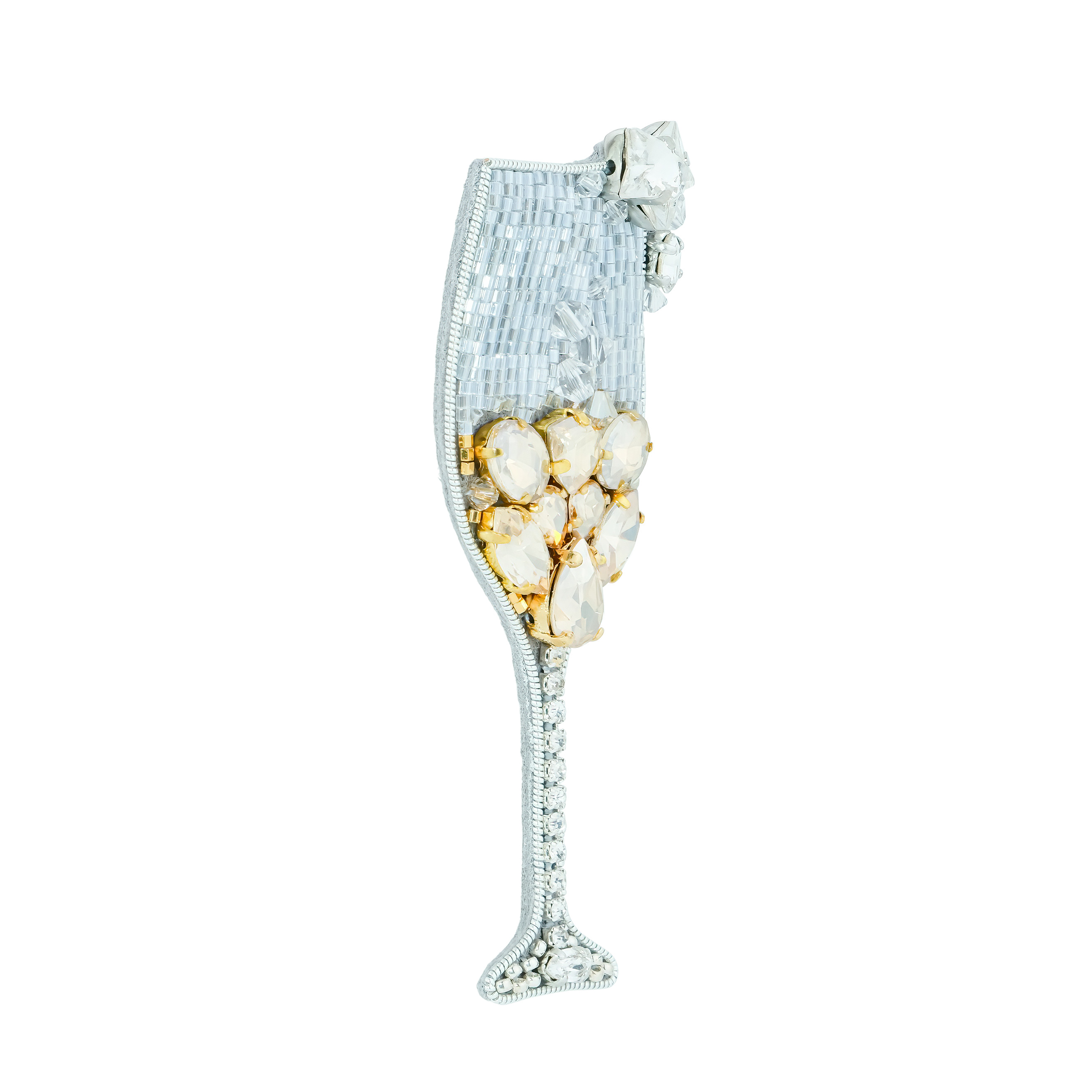 Брошь в виде шампанского, расшитая кристаллами Champagne