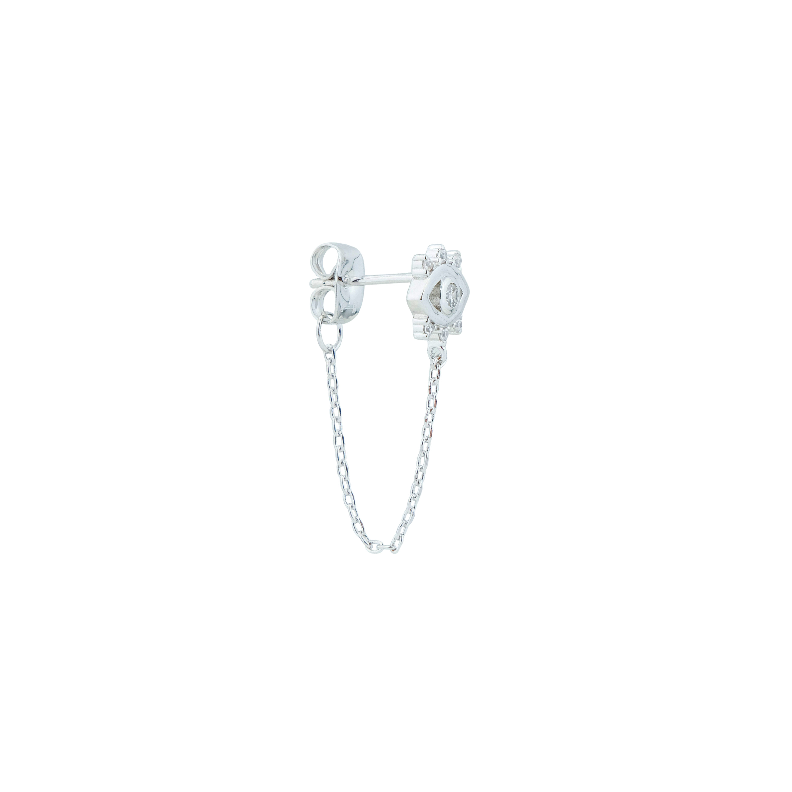 silver-plated eye mono-earring with chains and crystals
