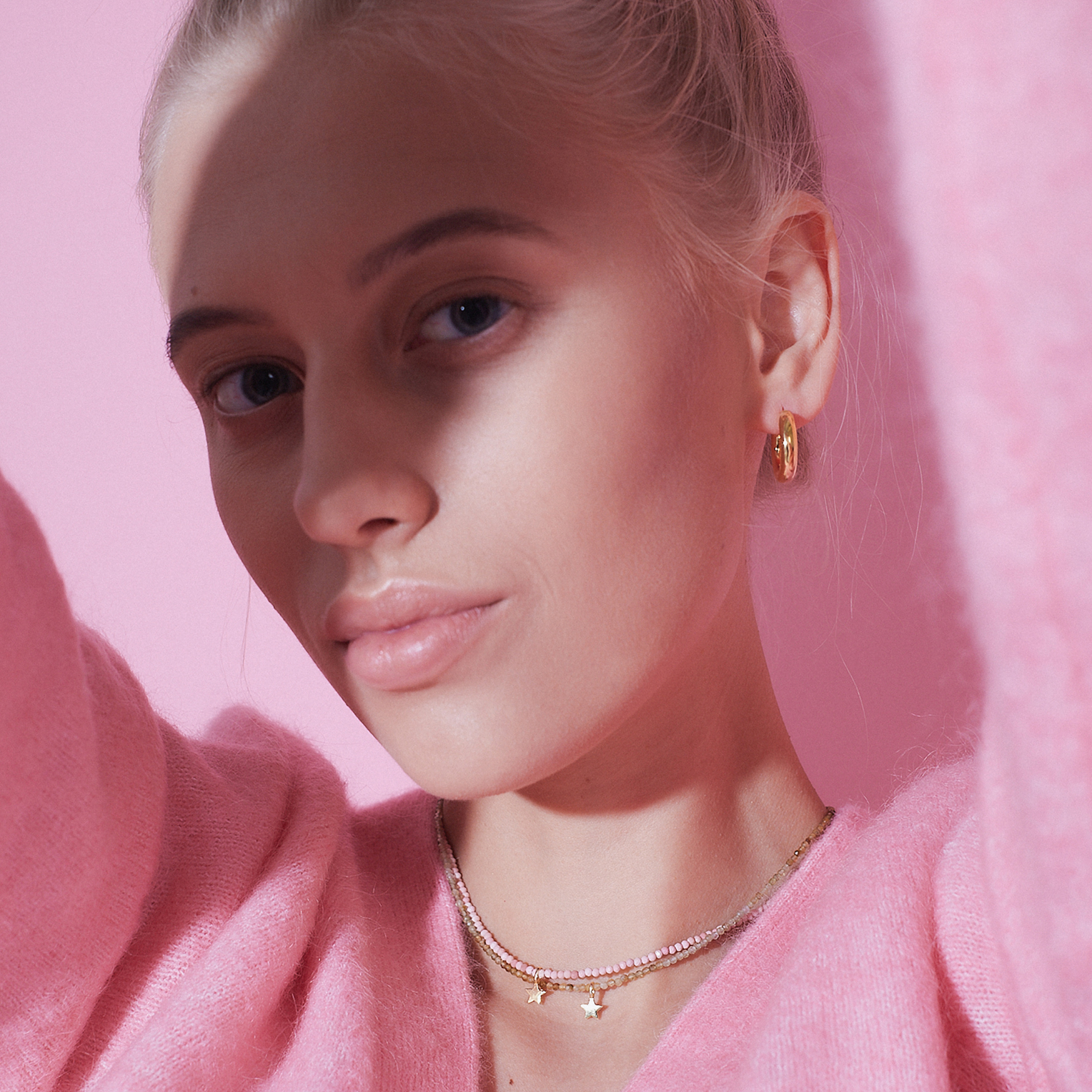 Розовое колье с позолоченной подвеской-звездой из серебра PINKY PIE