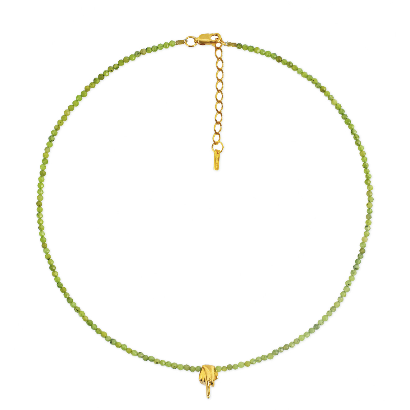 KRISHE Зеленое колье с позолоченной подвеской-рукой из серебра HERBAL serebriciti jewelry колье из зеленого кварца с позолоченной подвеской