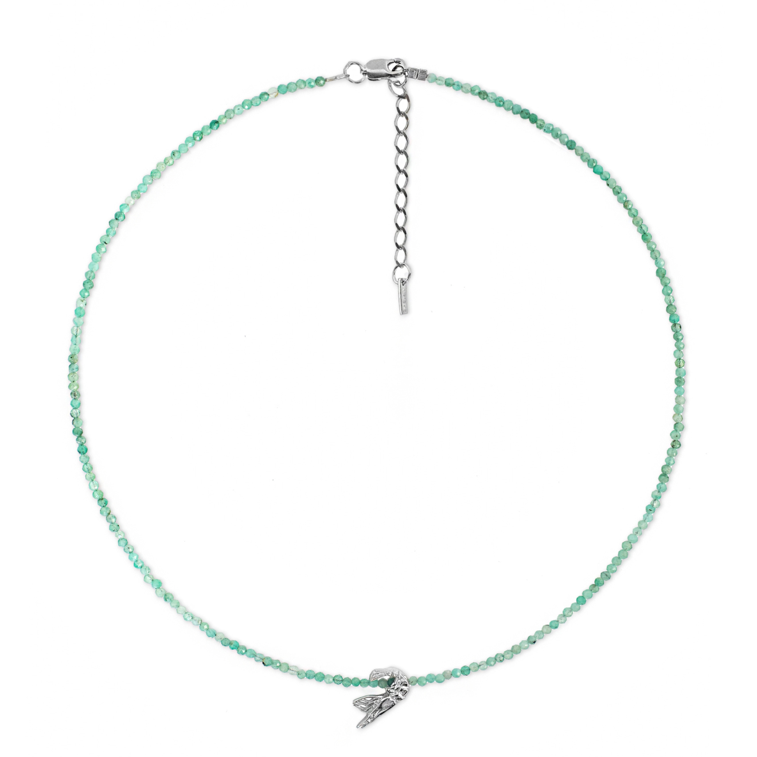 Зеленое колье с подвеской-креветкой из серебра EMERALD SHRIMP