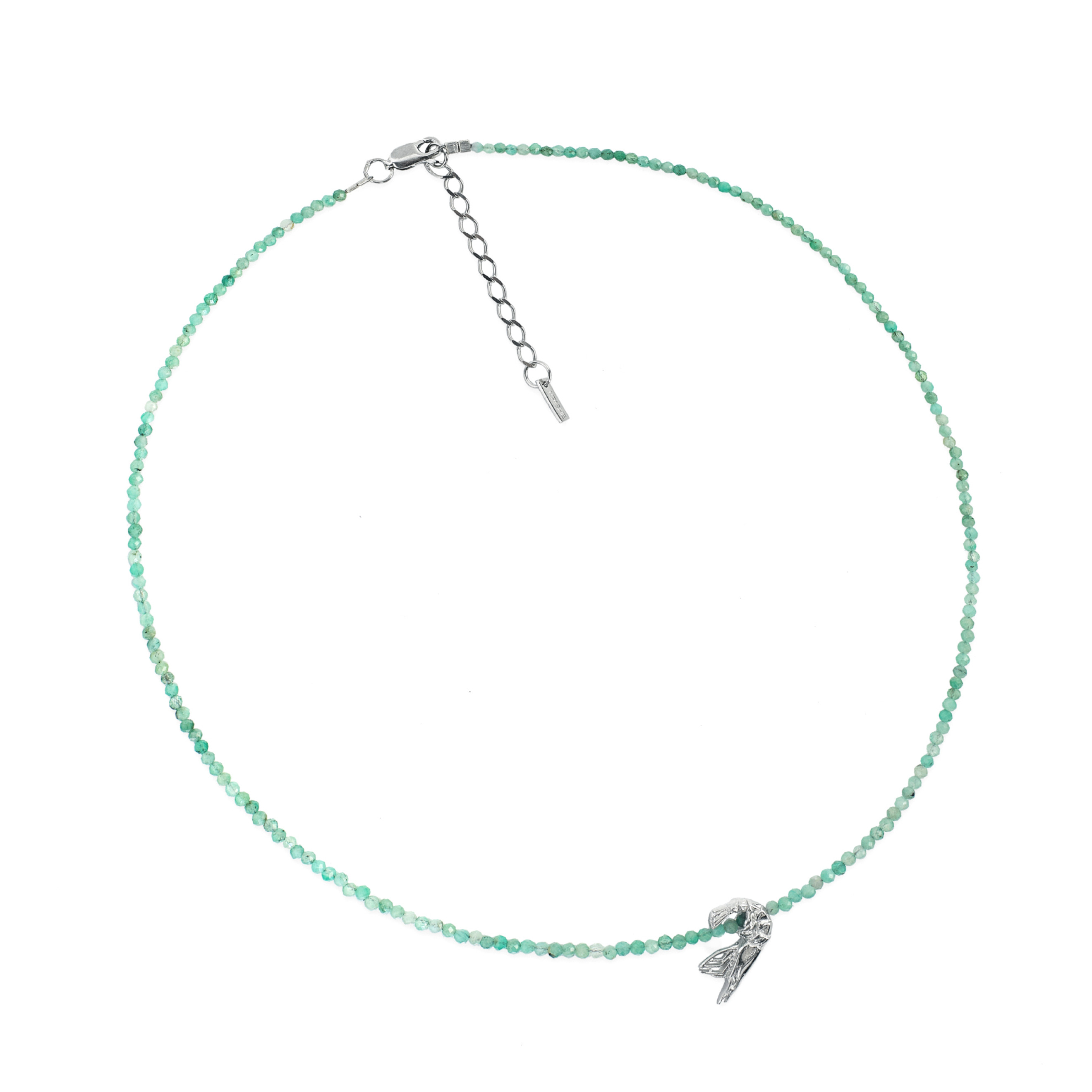 Зеленое колье с подвеской-креветкой из серебра EMERALD SHRIMP