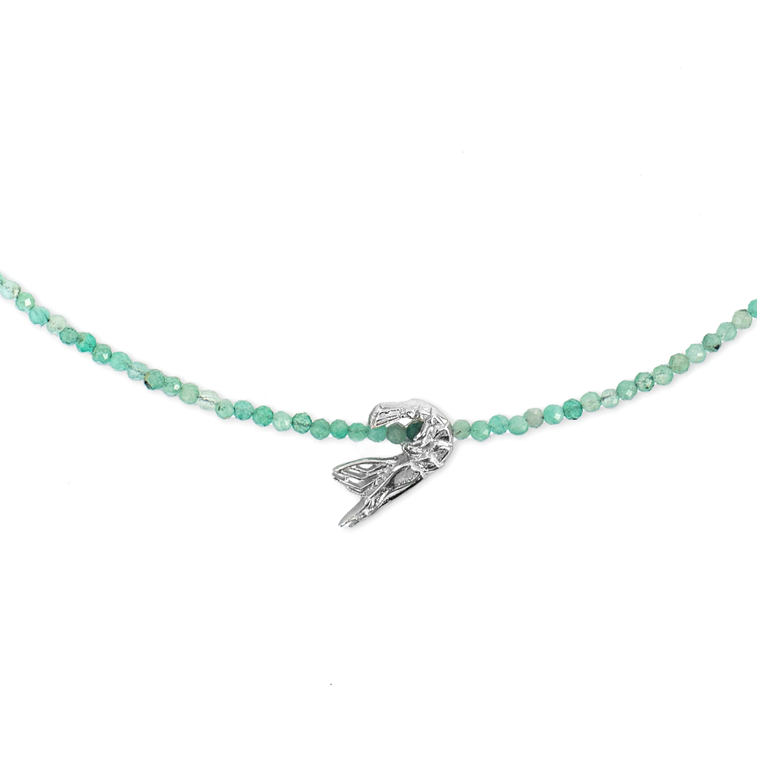 Зеленое колье с подвеской-креветкой из серебра EMERALD SHRIMP