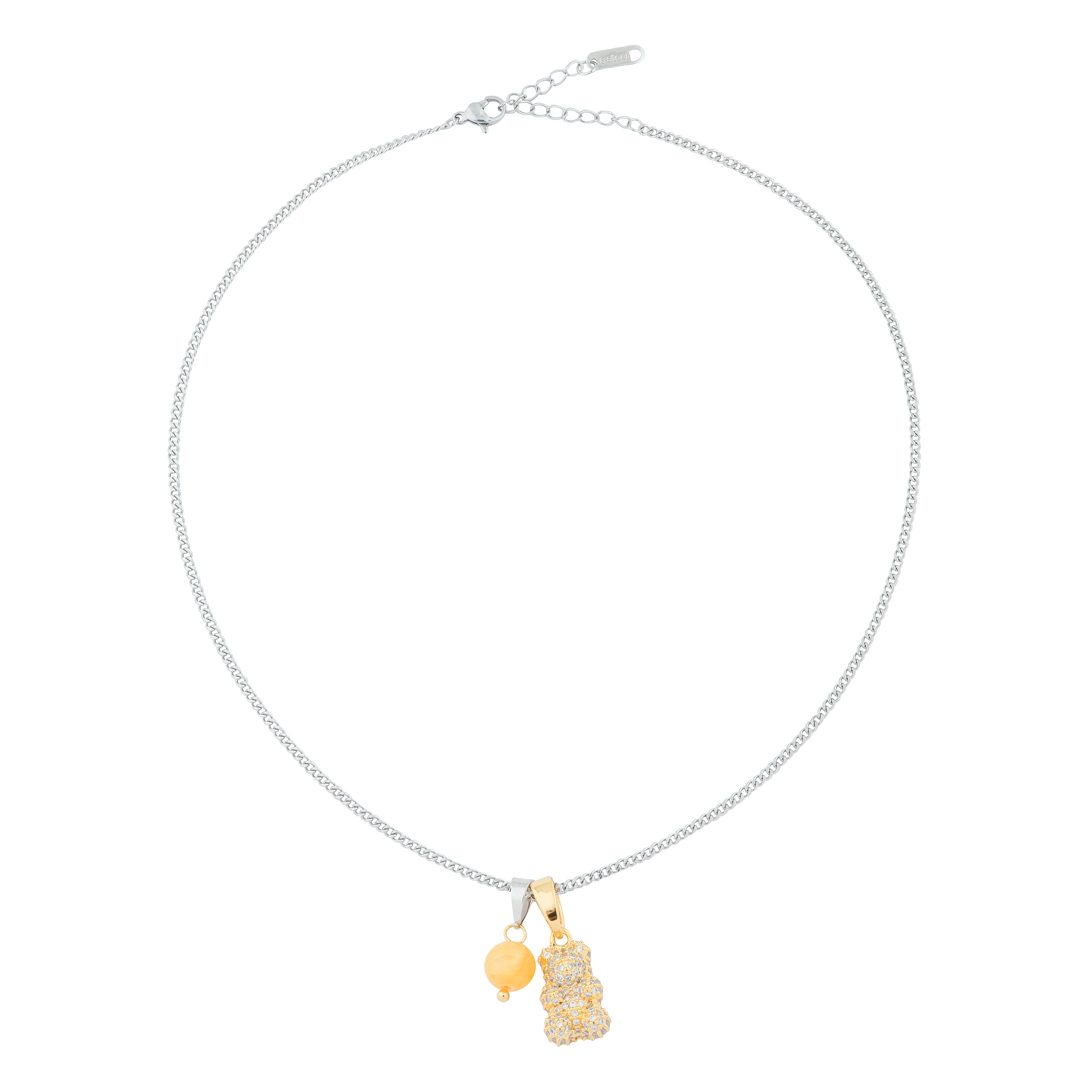 Necklace with a golden bear pendant and a yellow bead