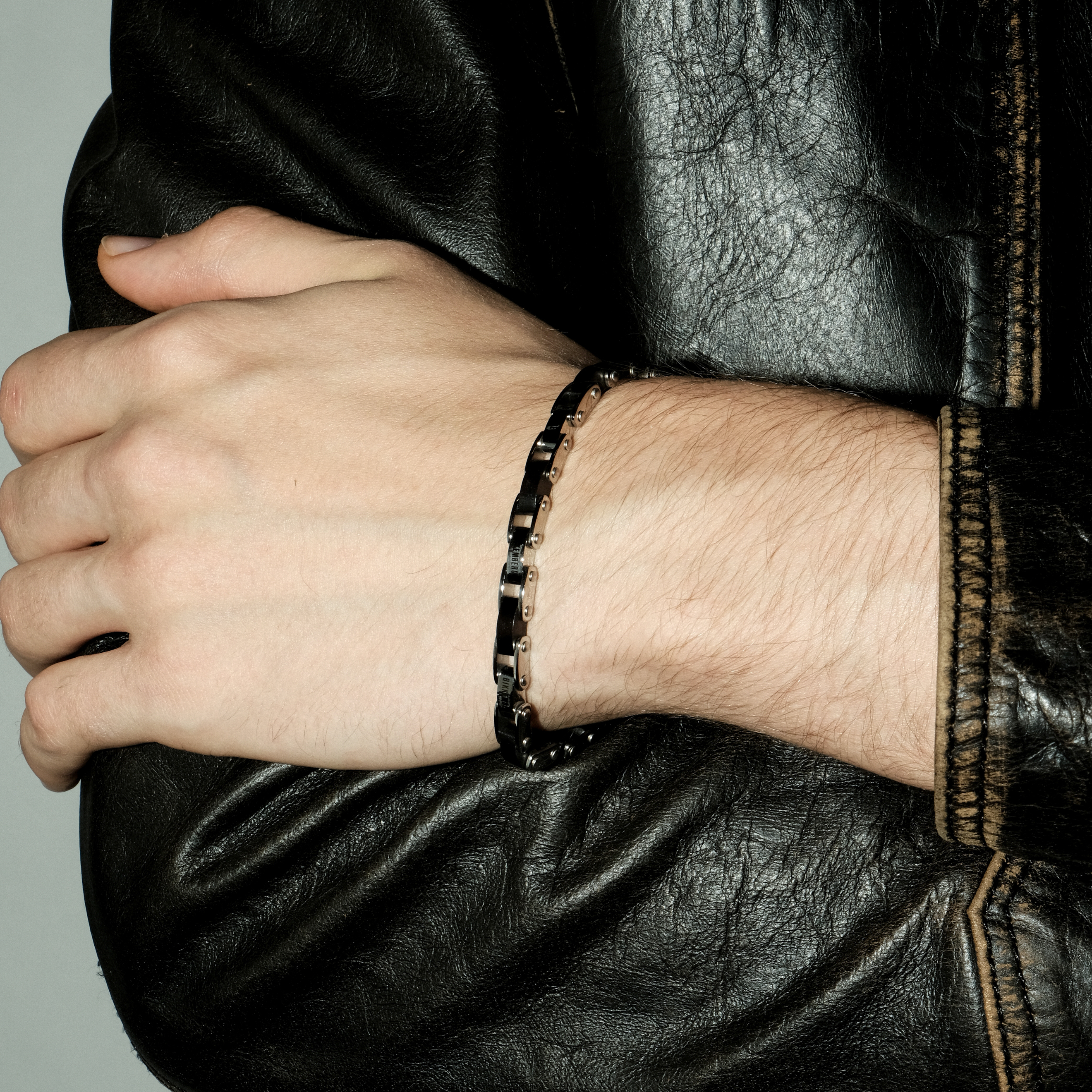 Stainless steel bracelet with one black diamond