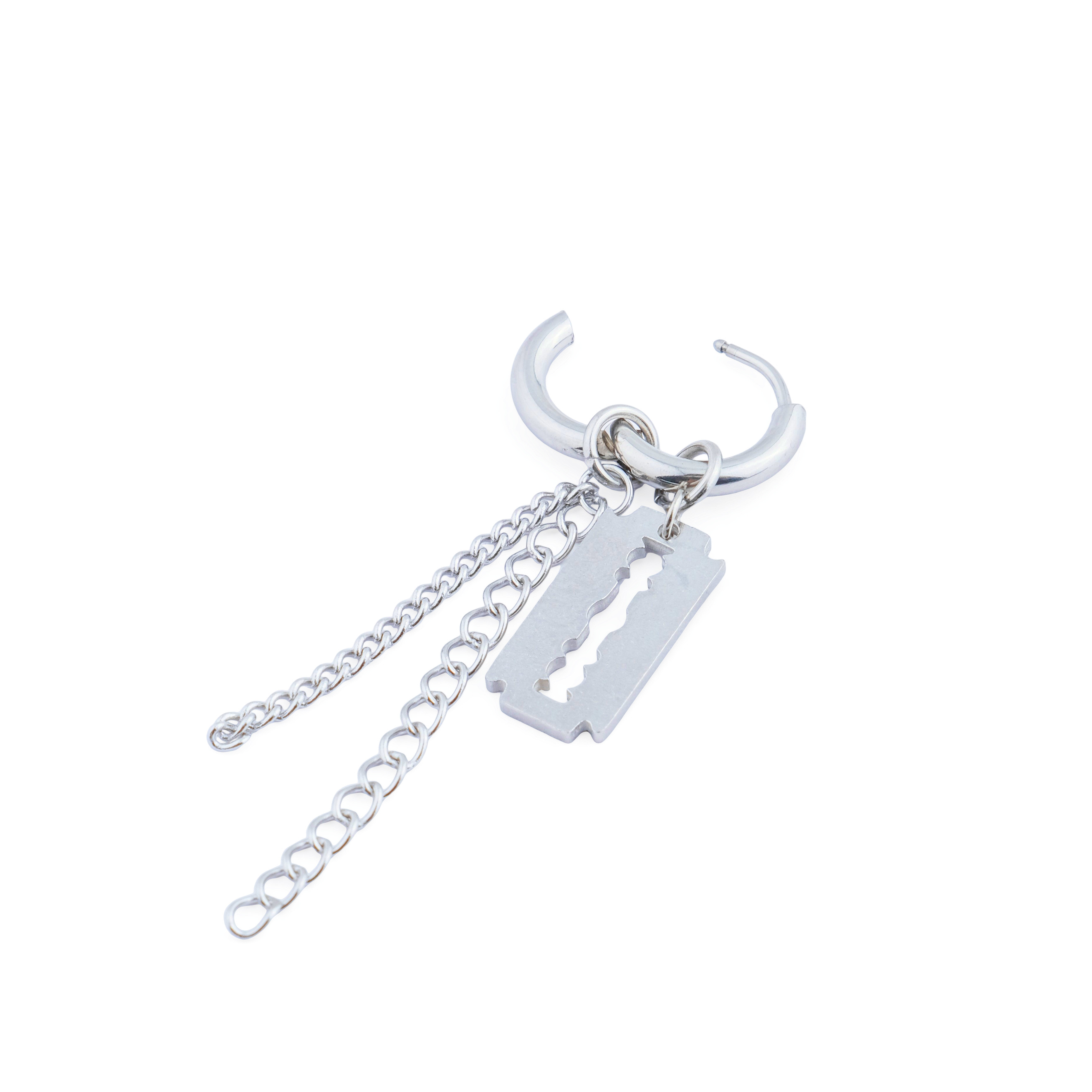 single earring with a blade pendant and chain
