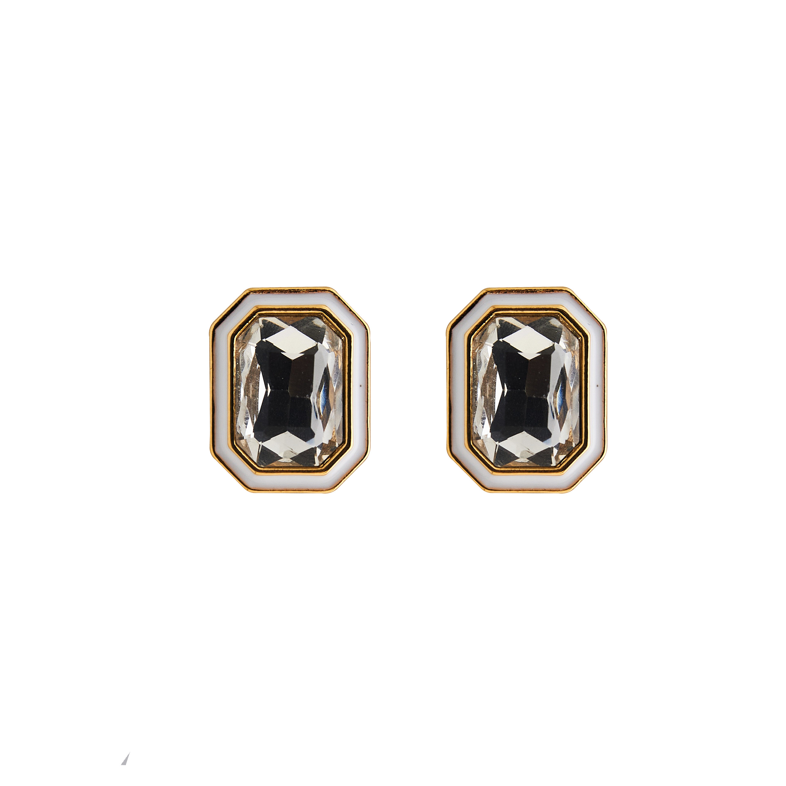 earrings with transparent crystals and white enamel