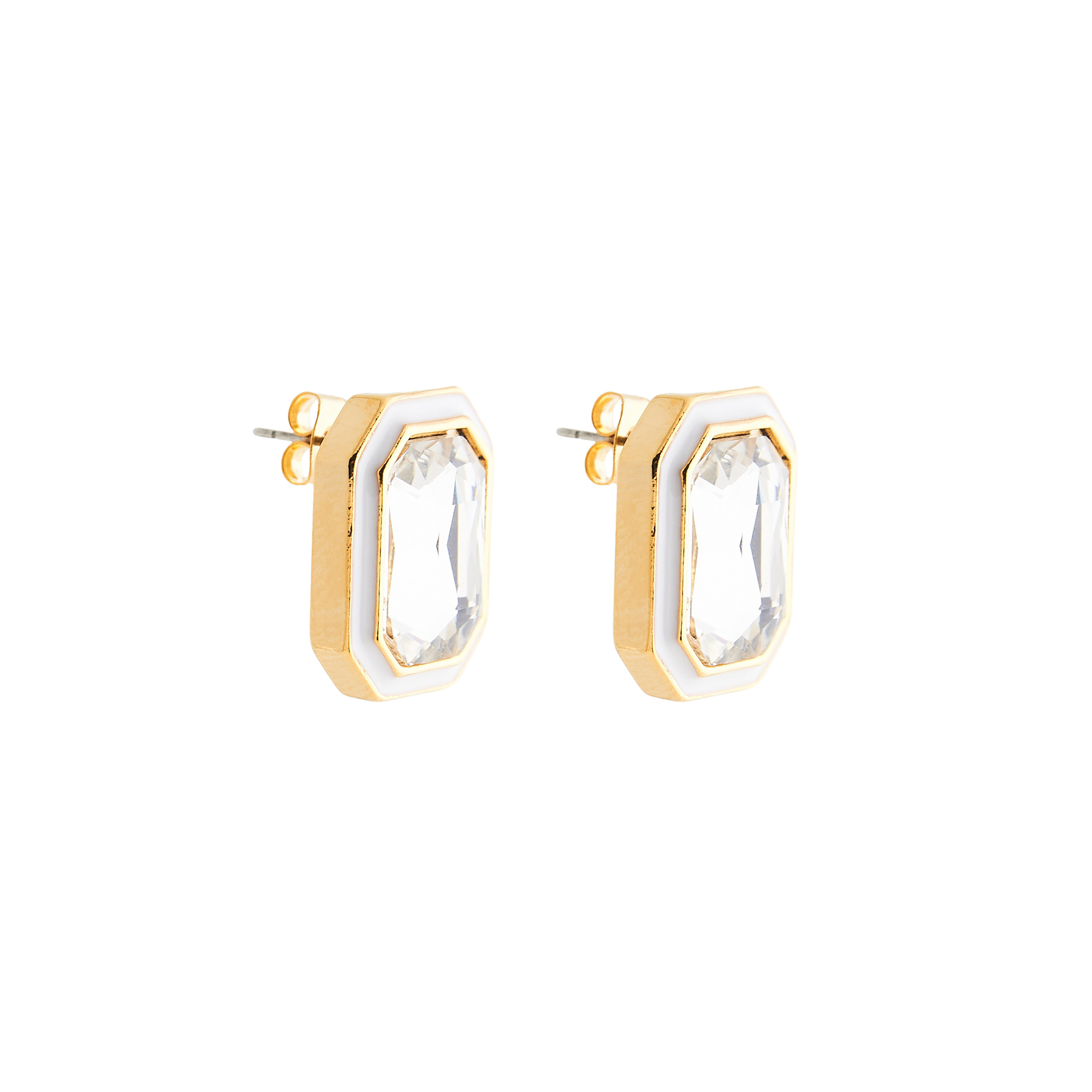 earrings with transparent crystals and white enamel