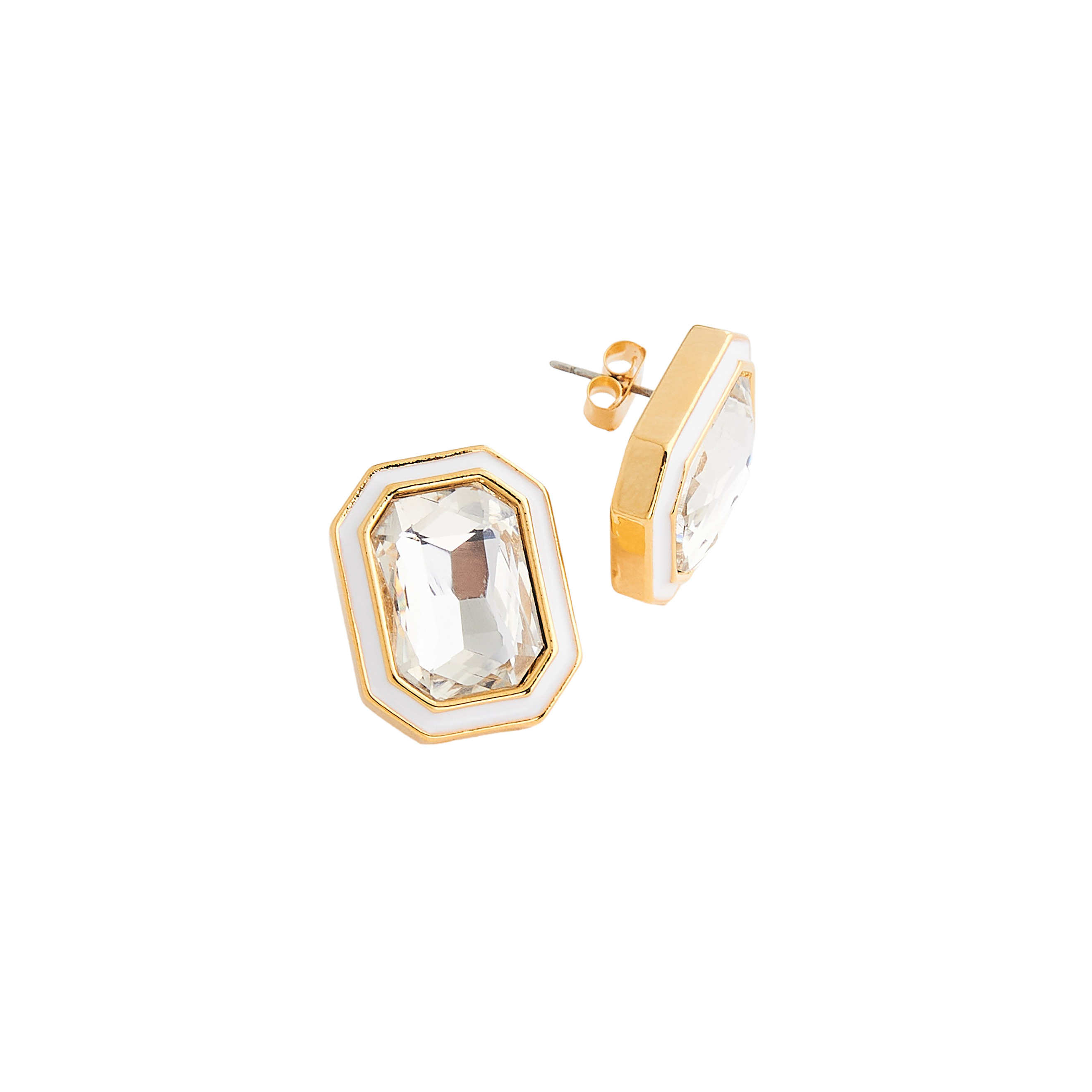 earrings with transparent crystals and white enamel