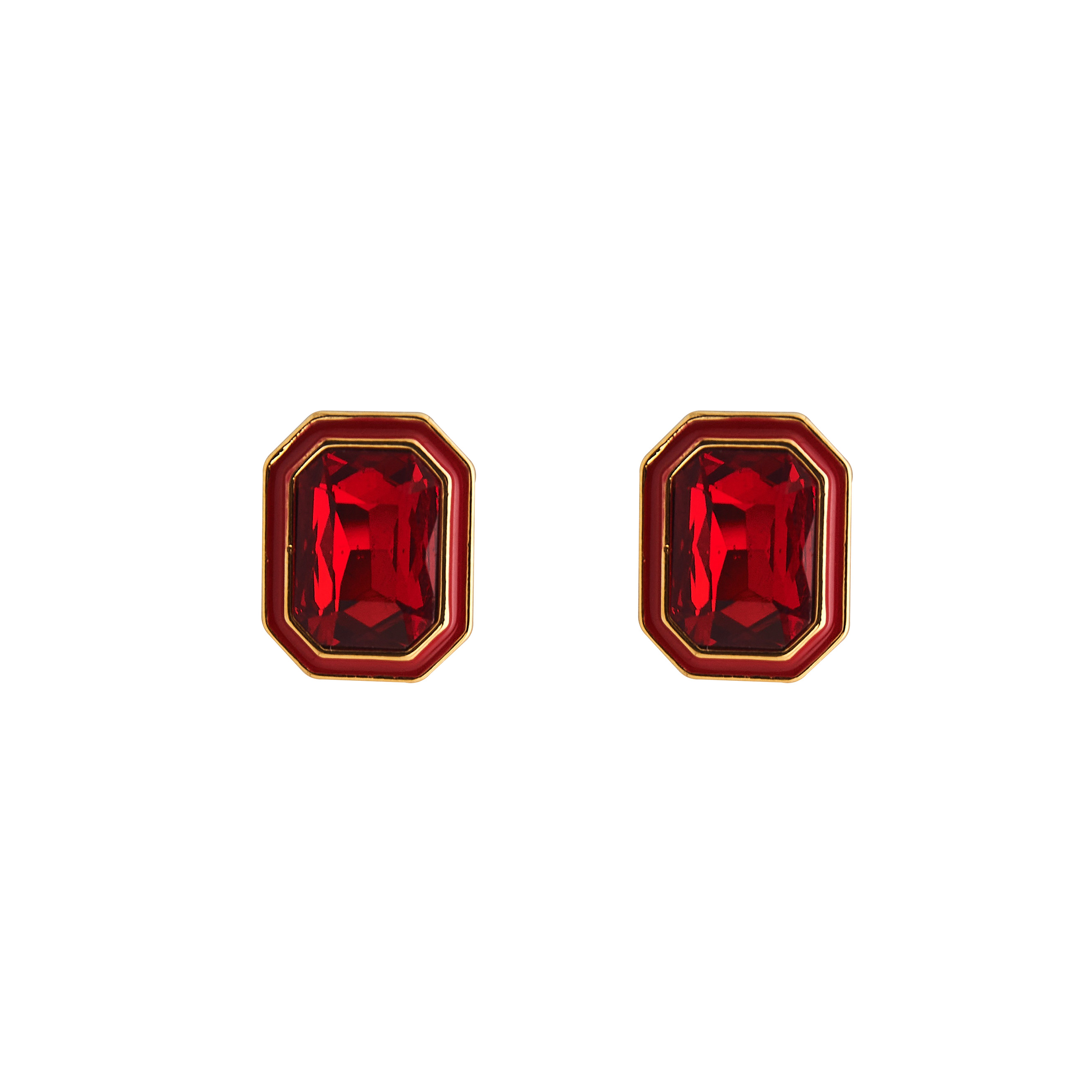 Large earrings with red crystals and red enamel