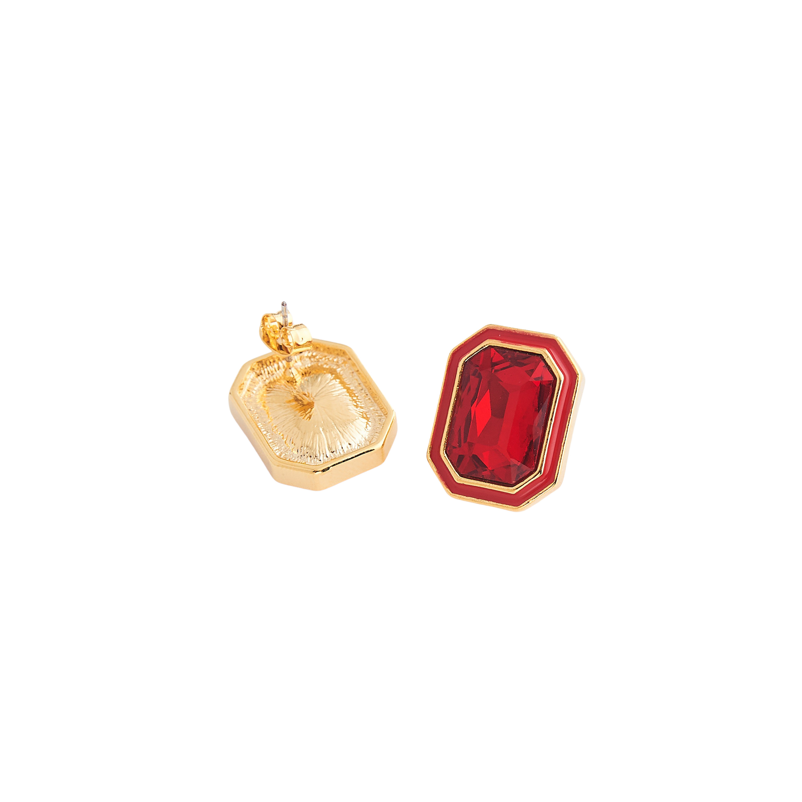Large earrings with red crystals and red enamel