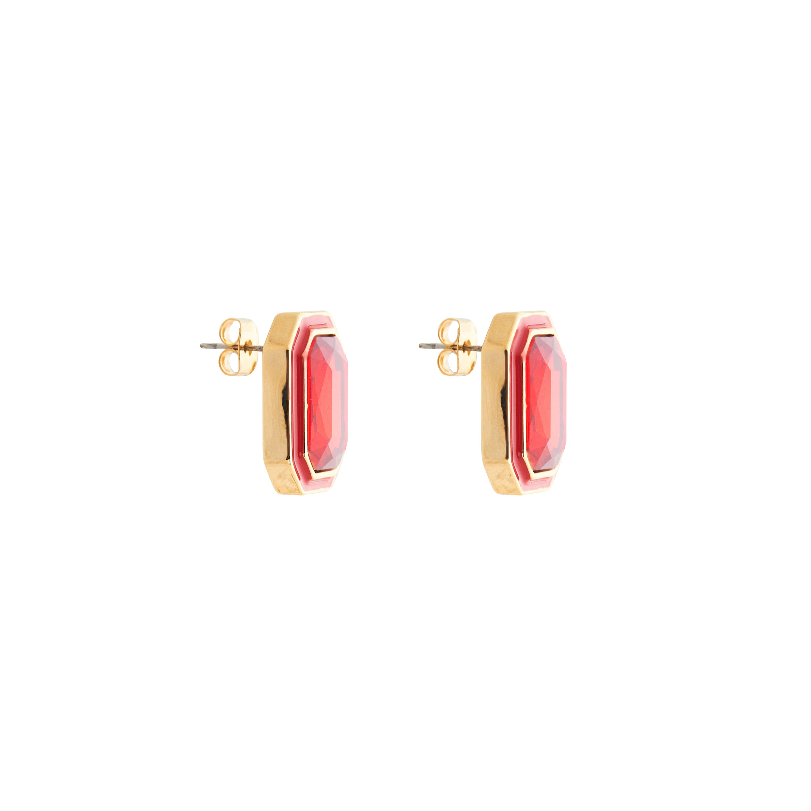 Large earrings with red crystals and red enamel