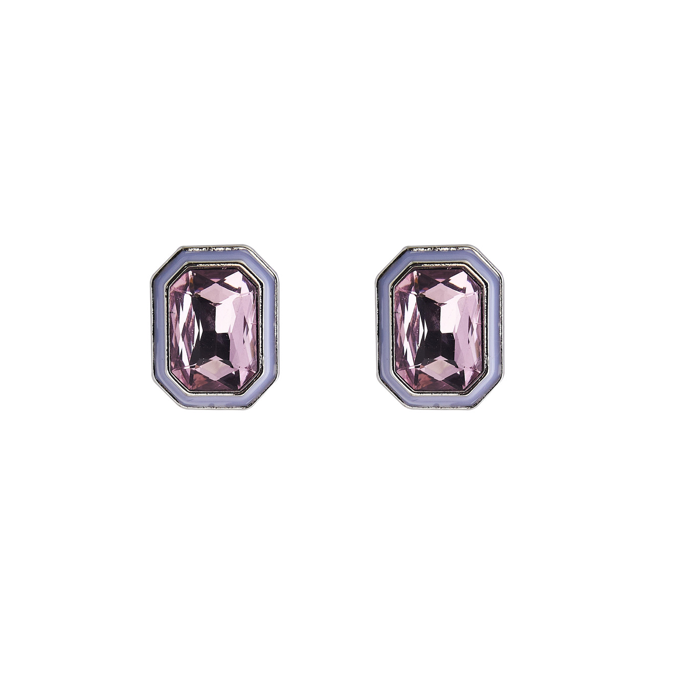 Herald Percy Серебристые серьги с розовыми кристаллами и белой эмалью