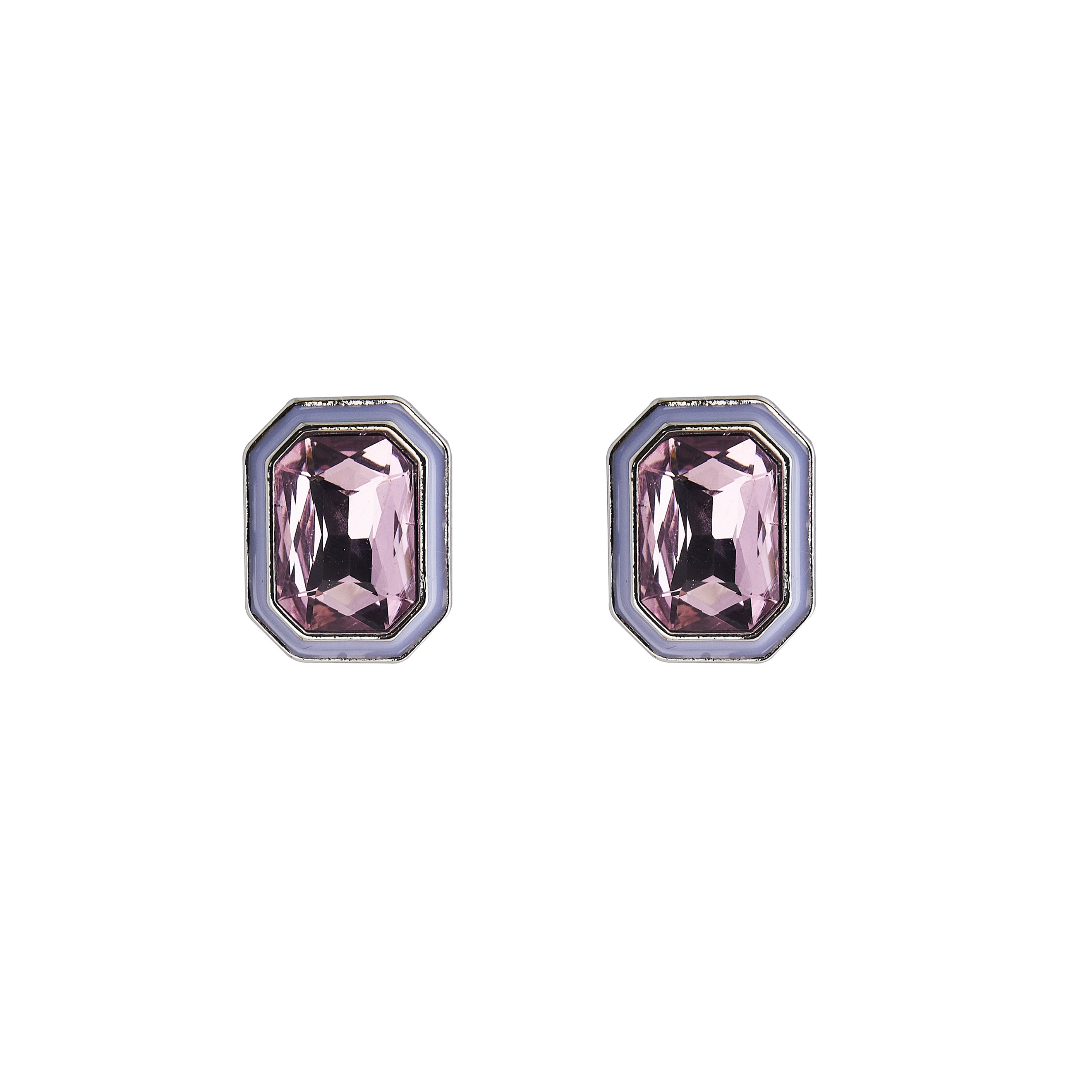 earrings with pink crystals and white enamel