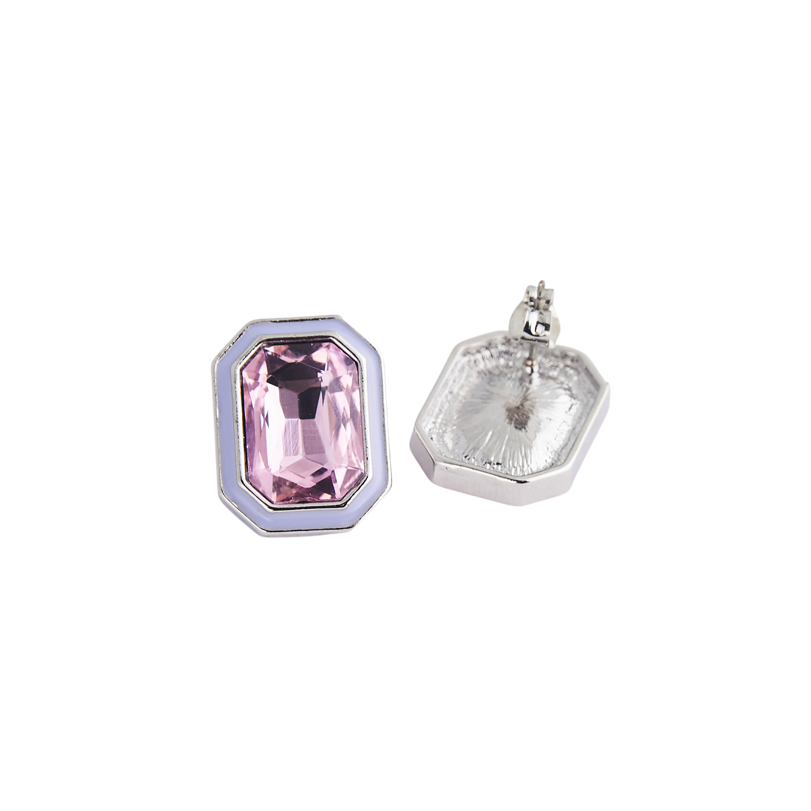 earrings with pink crystals and white enamel
