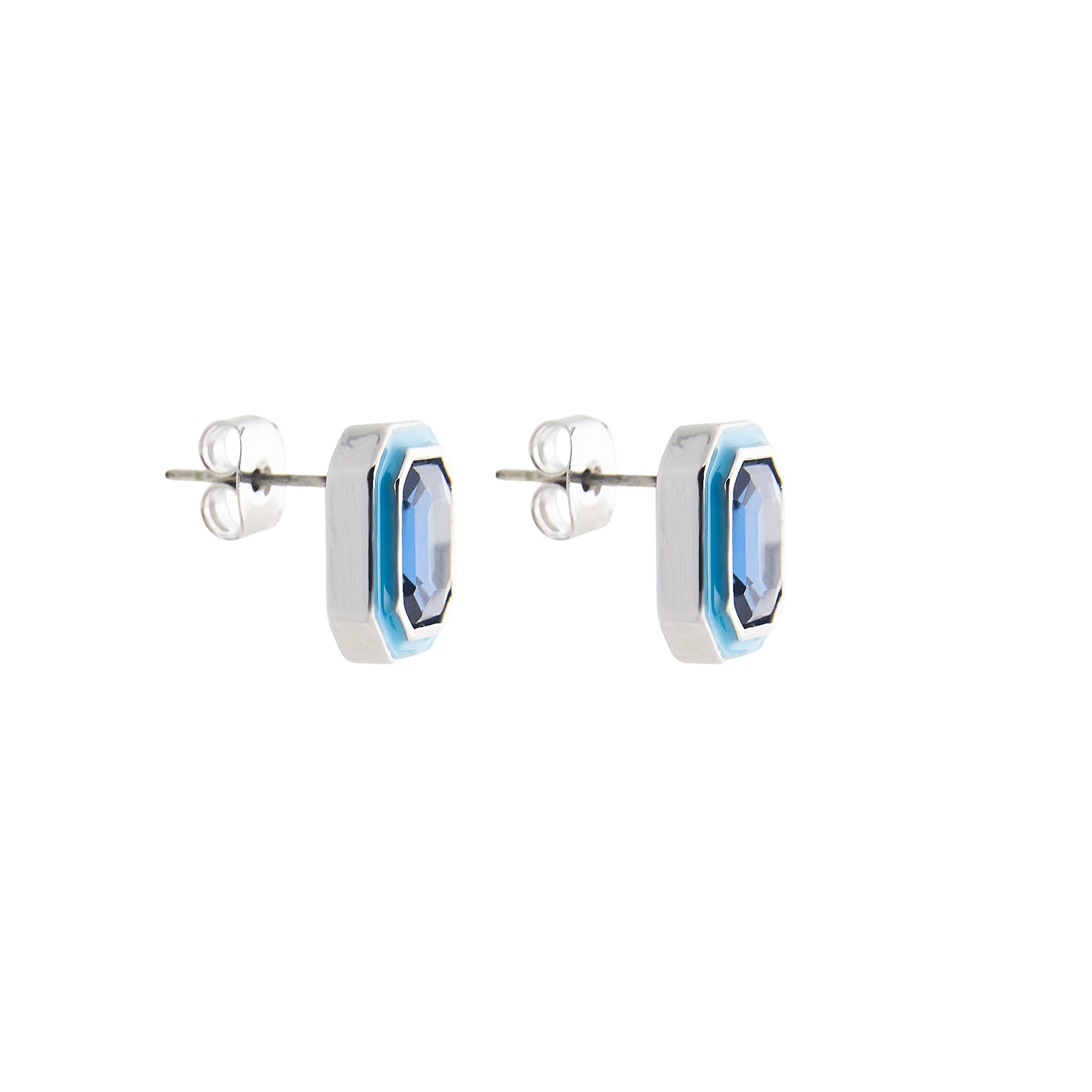 earrings with blue crystals and blue enamel