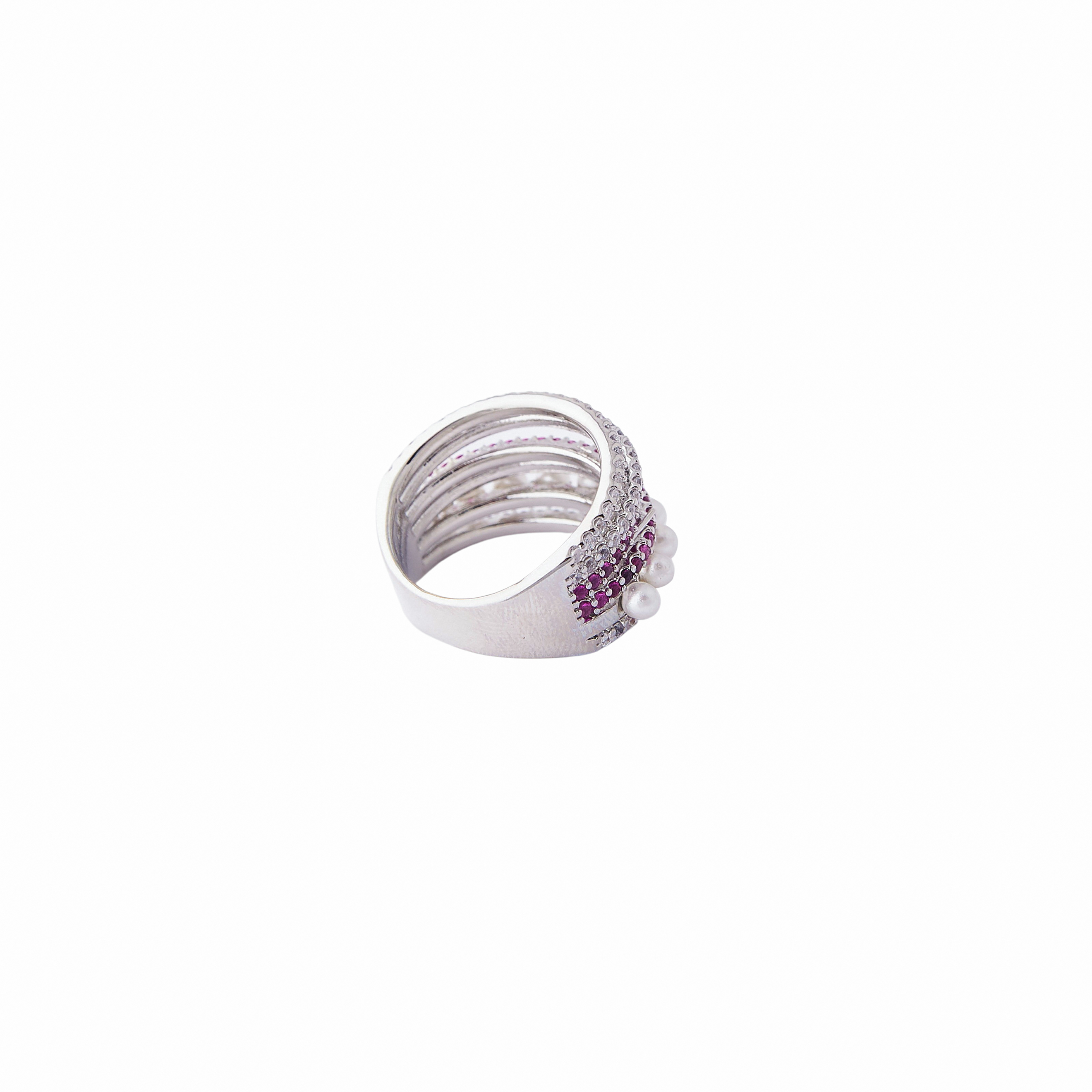 multi-level ring made of white and pink crystals and pearls