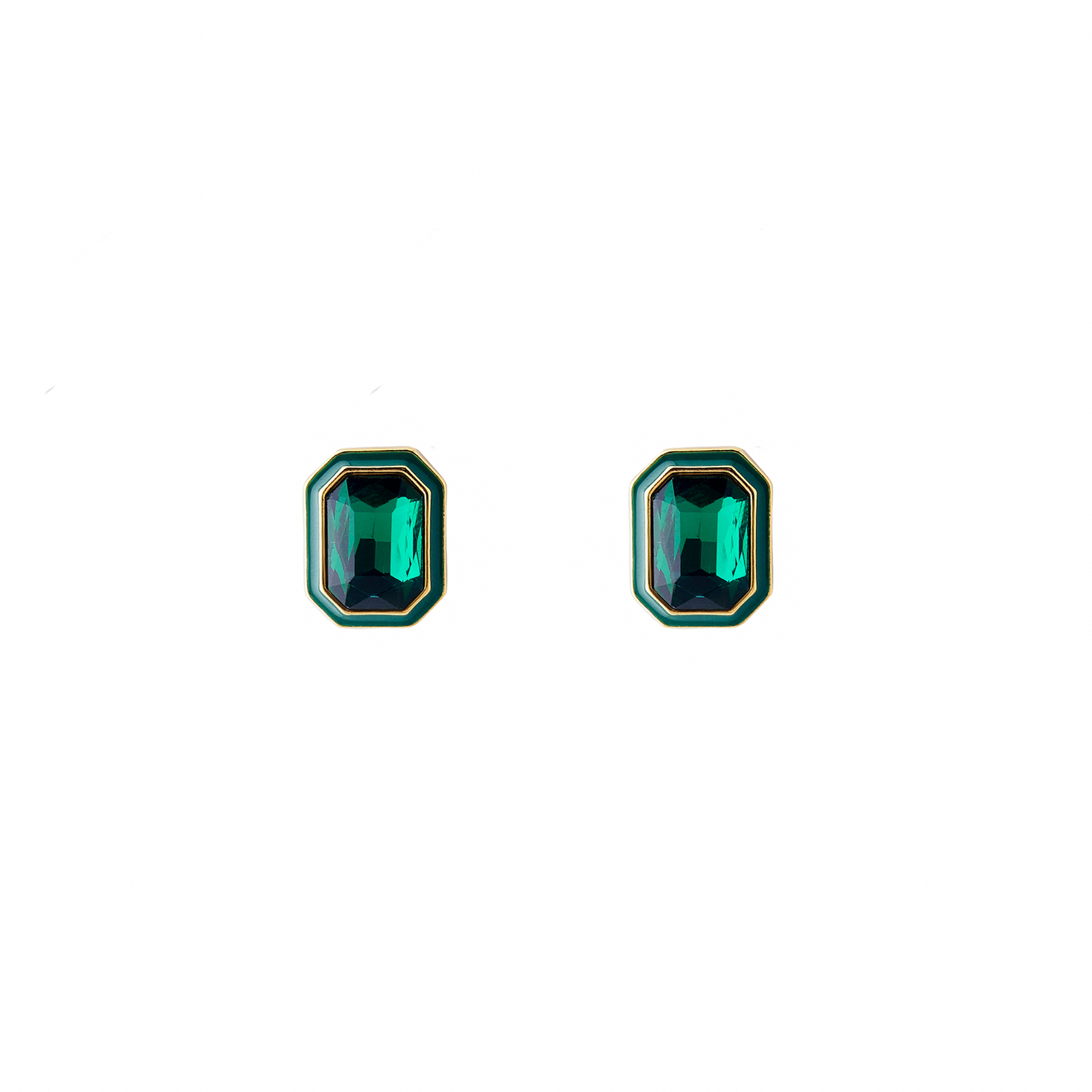 Herald Percy Крупные золотистые серьги с зелеными кристаллами и зеленой эмалью