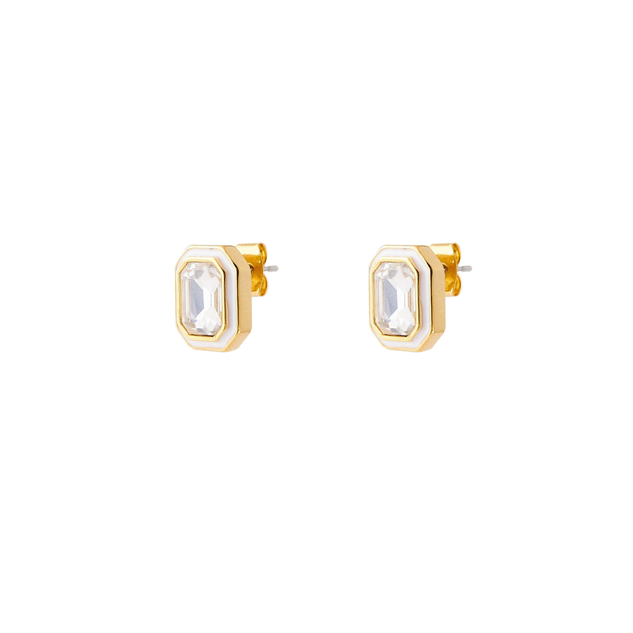 earrings with white crystals and white enamel
