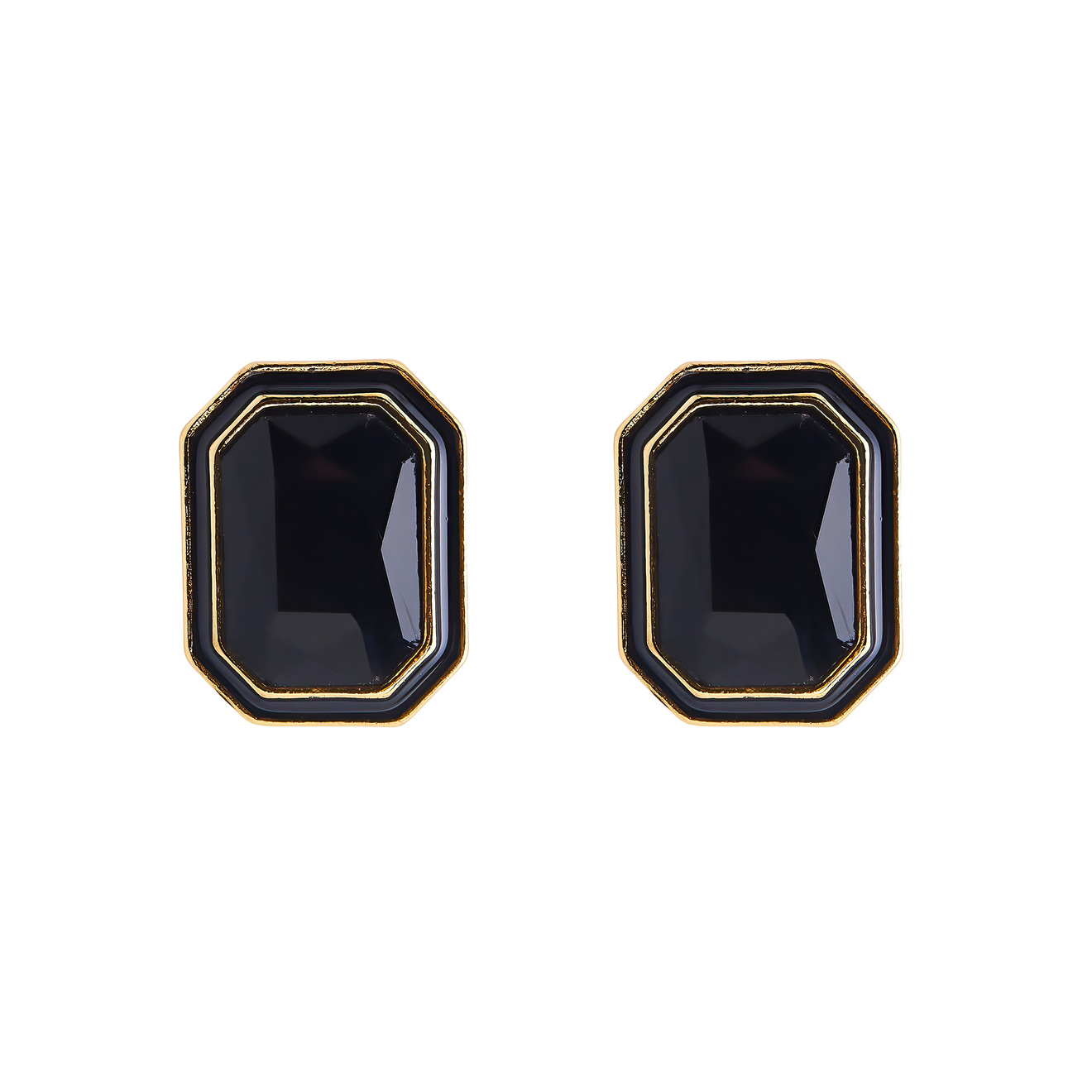 herald percy серебристые серьги с черными кристаллами и белой эмалью Herald Percy Крупные золотистые серьги с черными кристаллами и черной эмалью