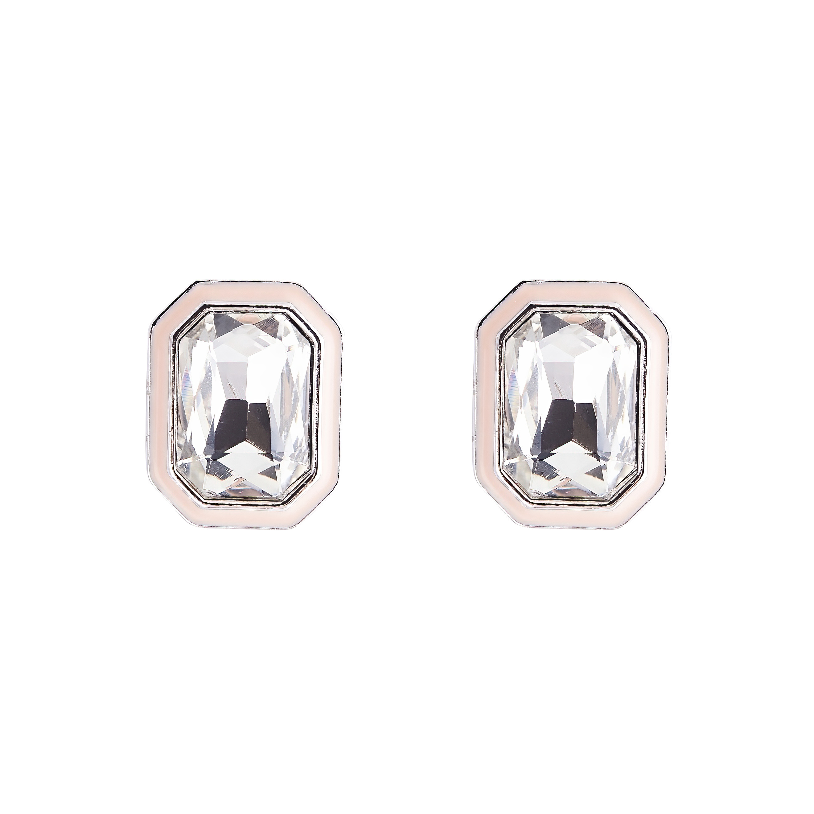 Large  earrings with white crystals and pink enamel
