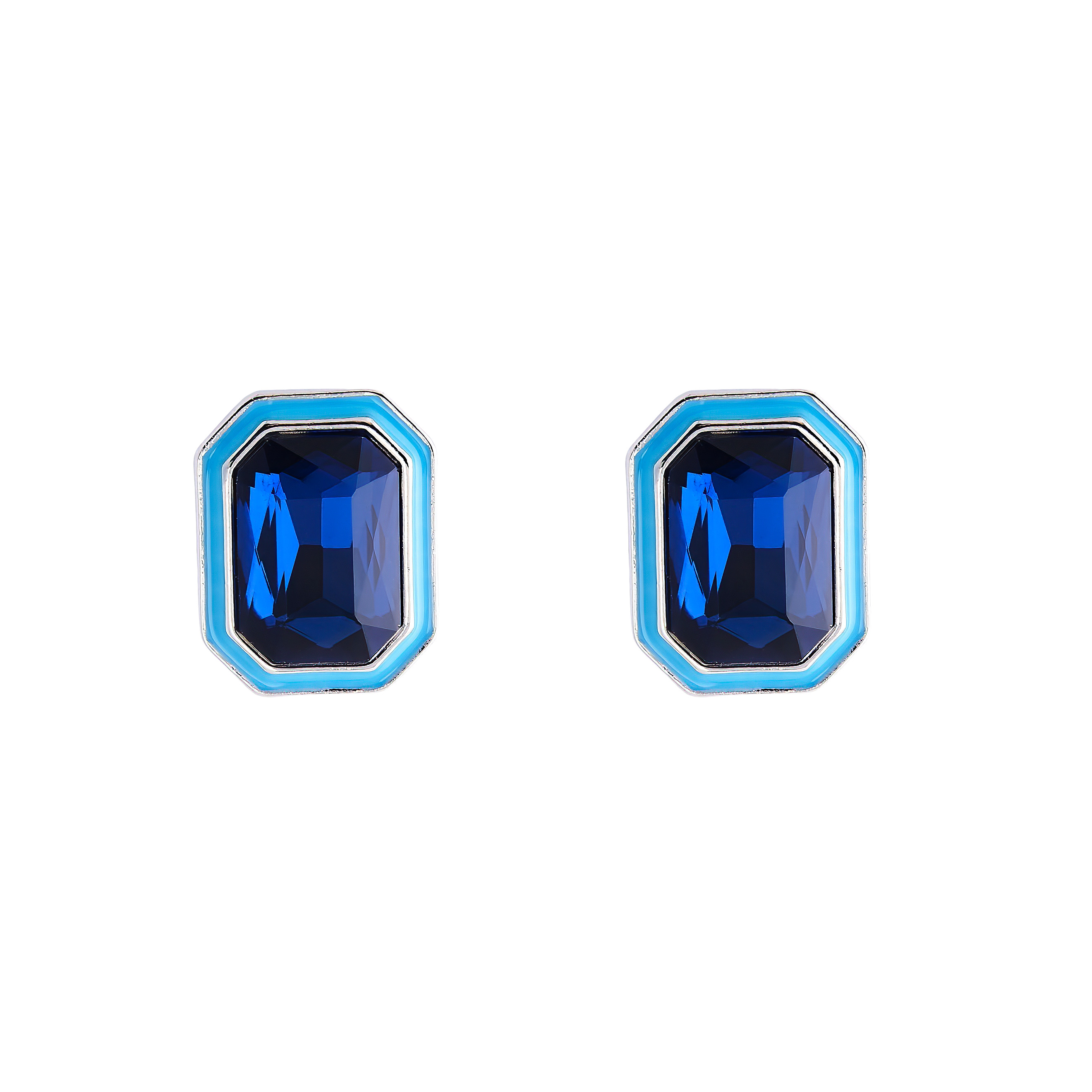 Large earrings with blue crystals and blue enamel