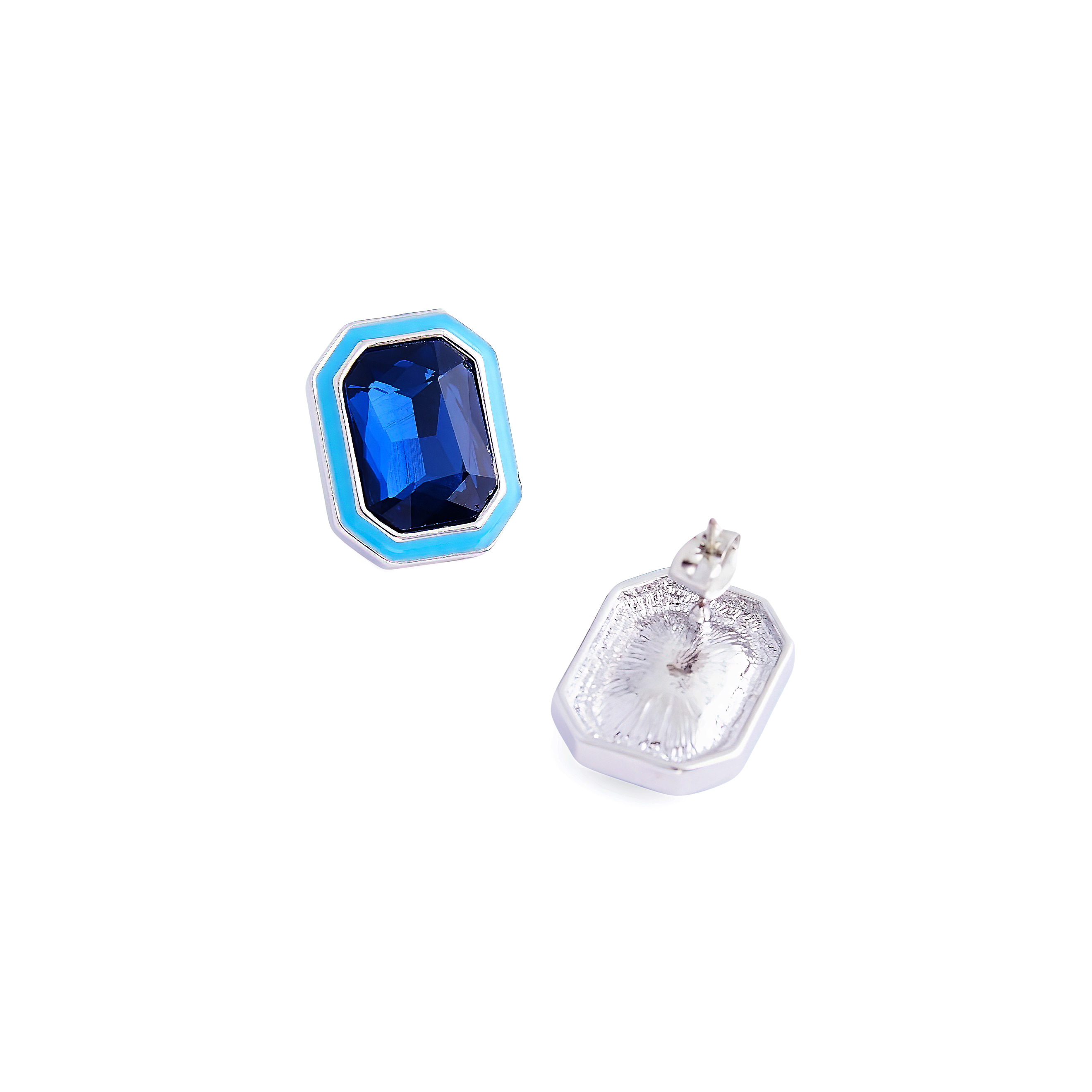 Large earrings with blue crystals and blue enamel