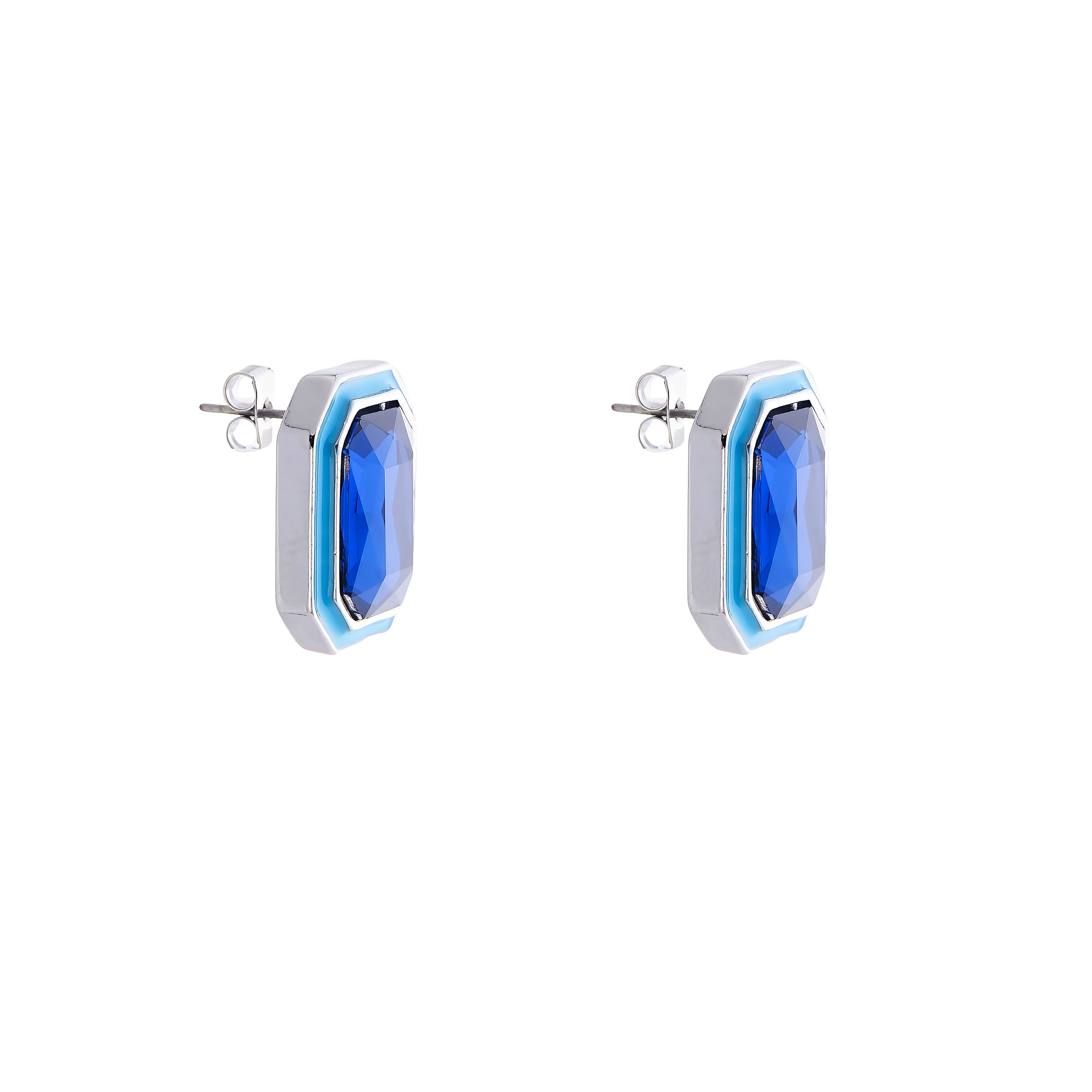 Large earrings with blue crystals and blue enamel