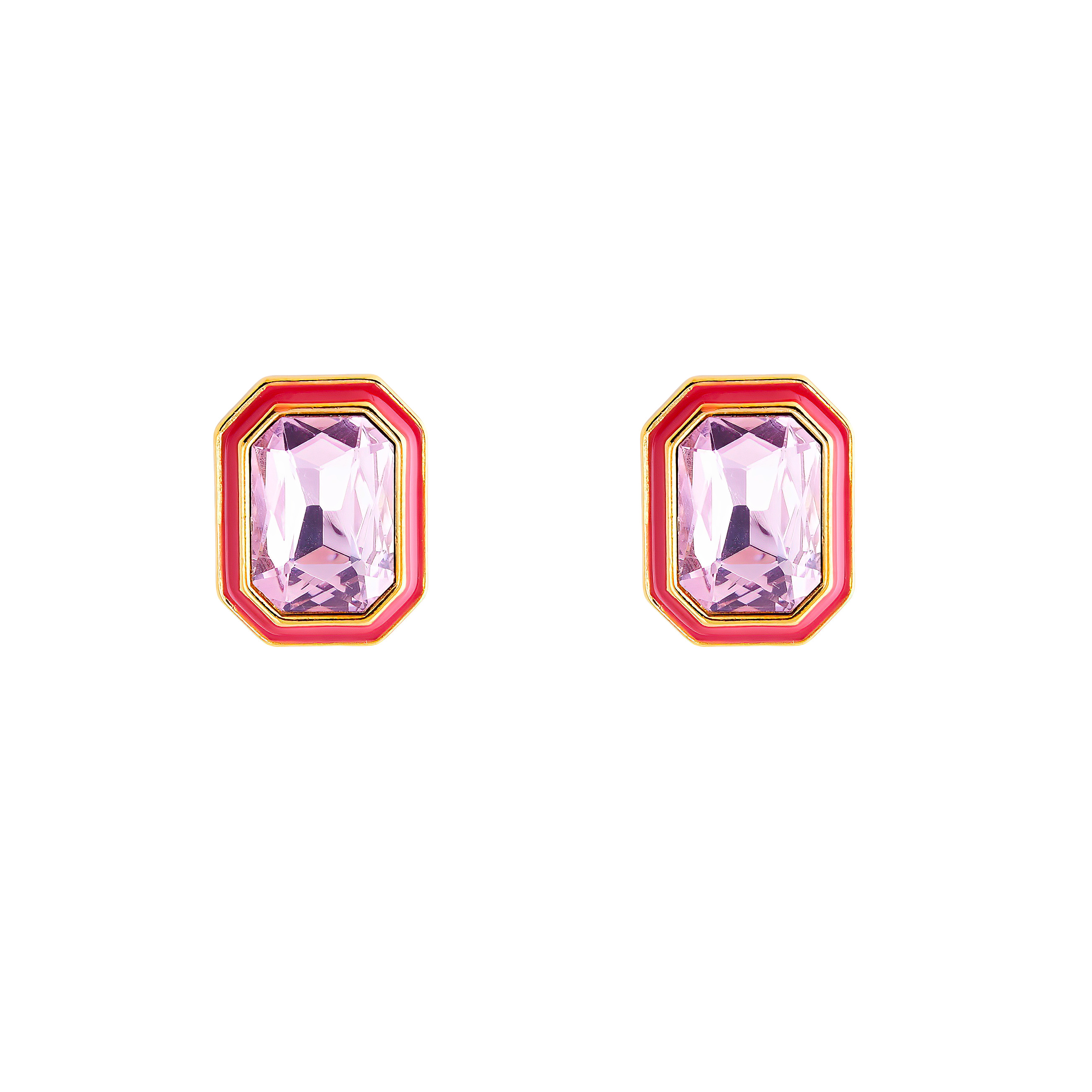 Large  earrings with pink crystals and red enamel