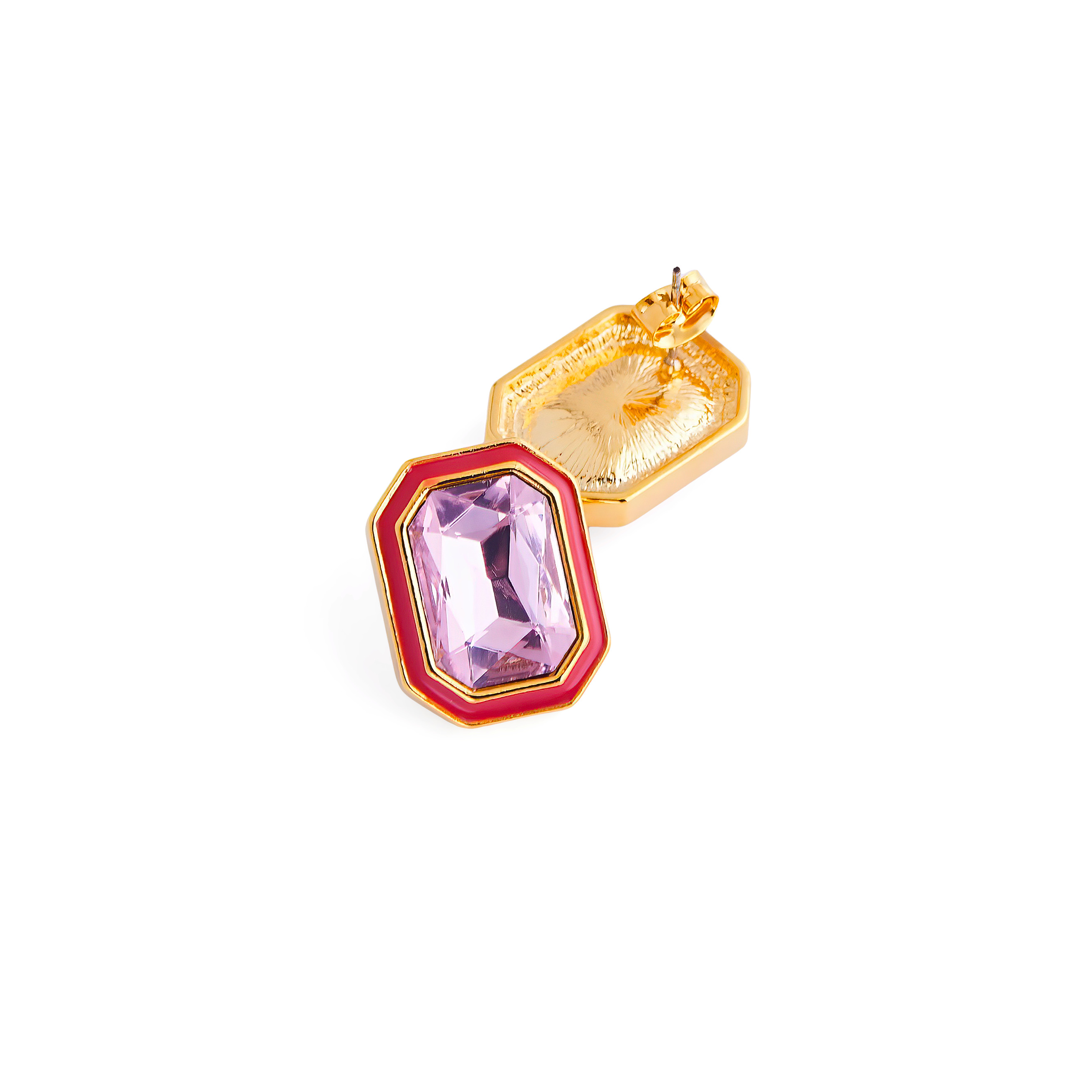 Large  earrings with pink crystals and red enamel