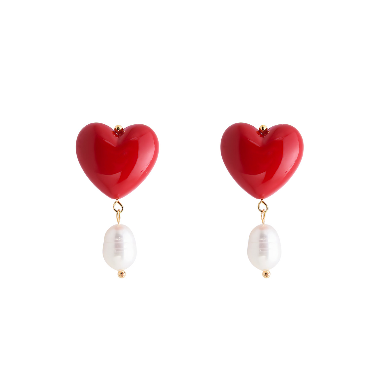 Aqua Красные серьги-сердечки с подвесками жемчужинами aqua биколорные серьги с подвесками собачками