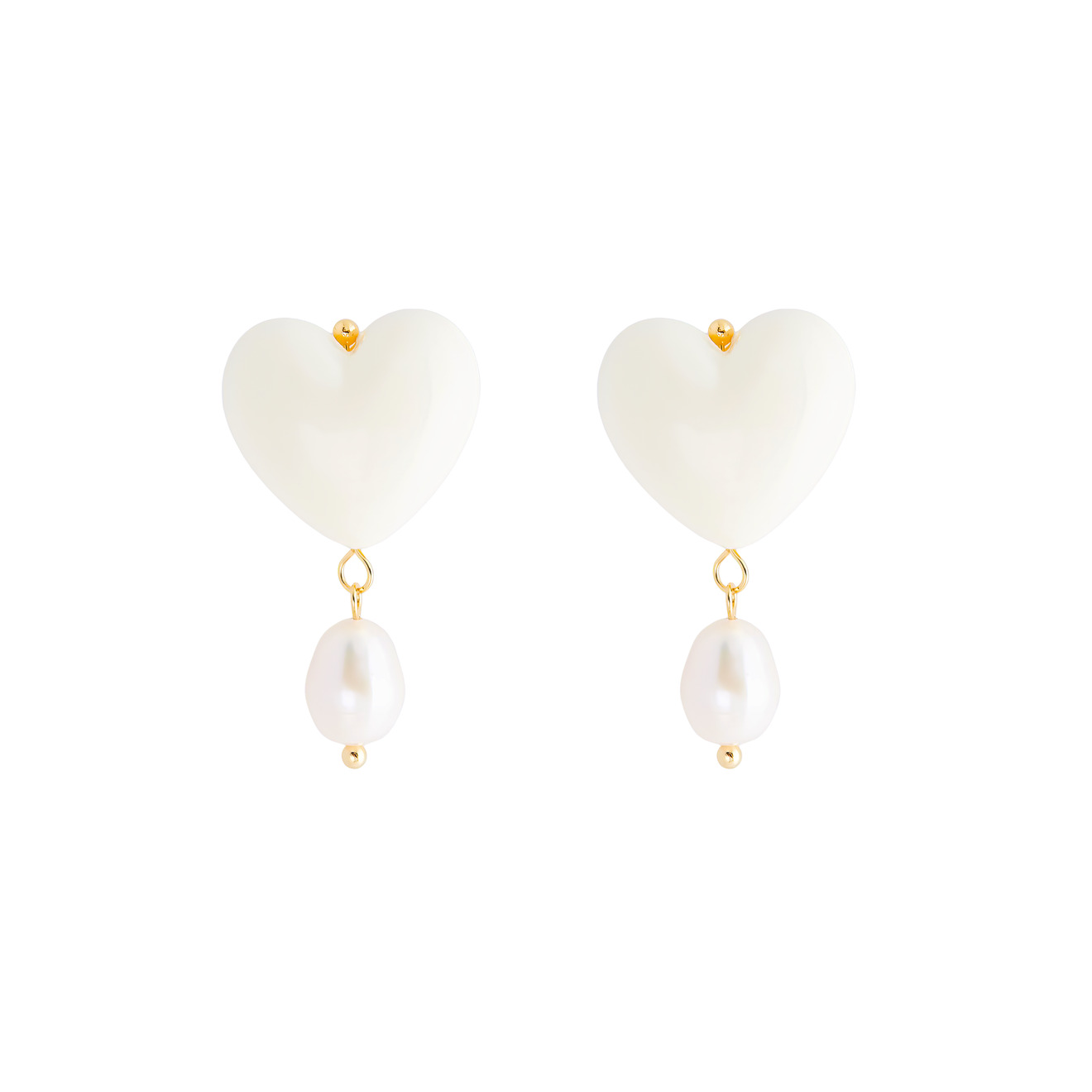 Aqua Белые серьги-сердечки с подвесками из жемчужин aqua белые серьги с золотистыми шариками
