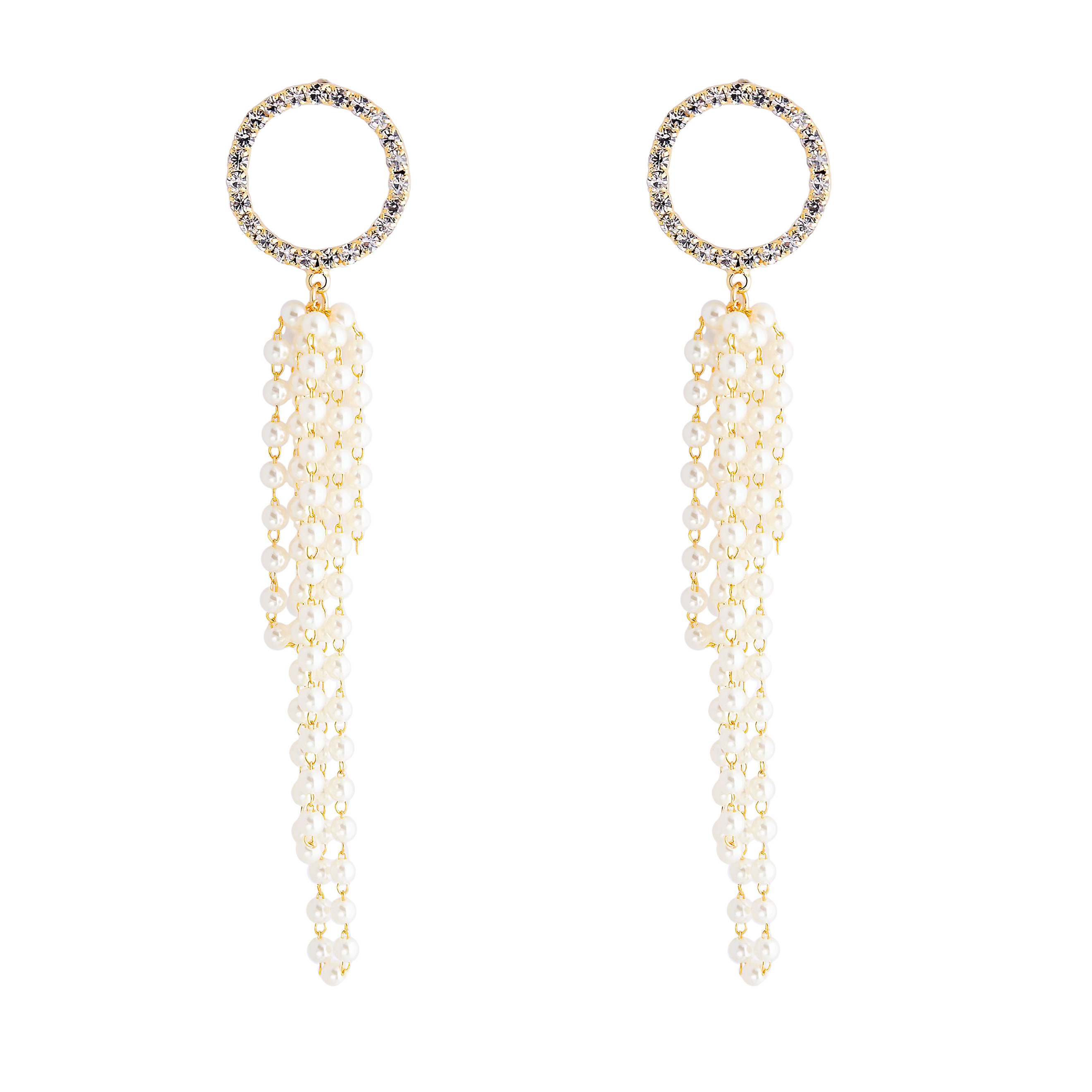 circle earrings with crystal pavй and long pearl pendants