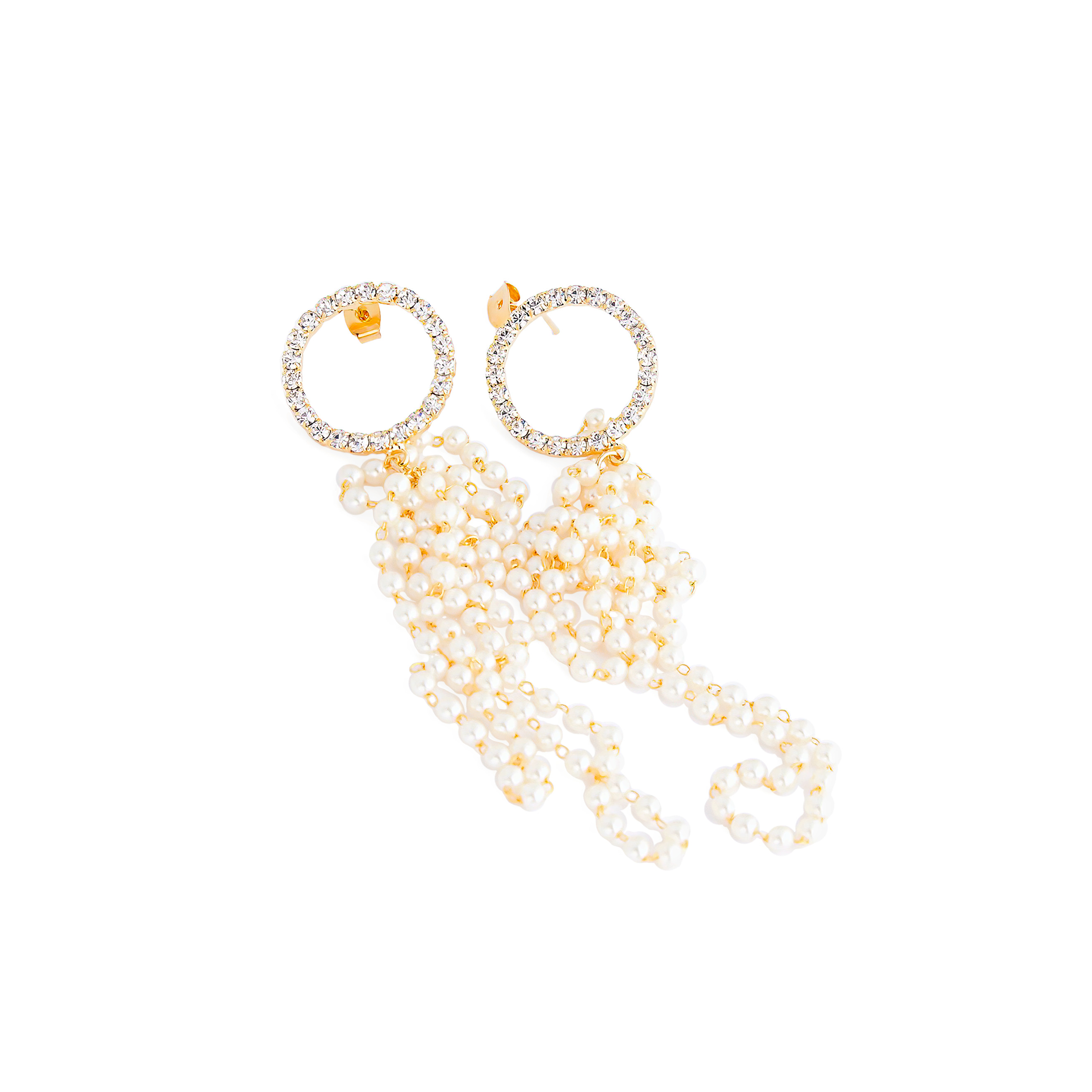 circle earrings with crystal pavй and long pearl pendants