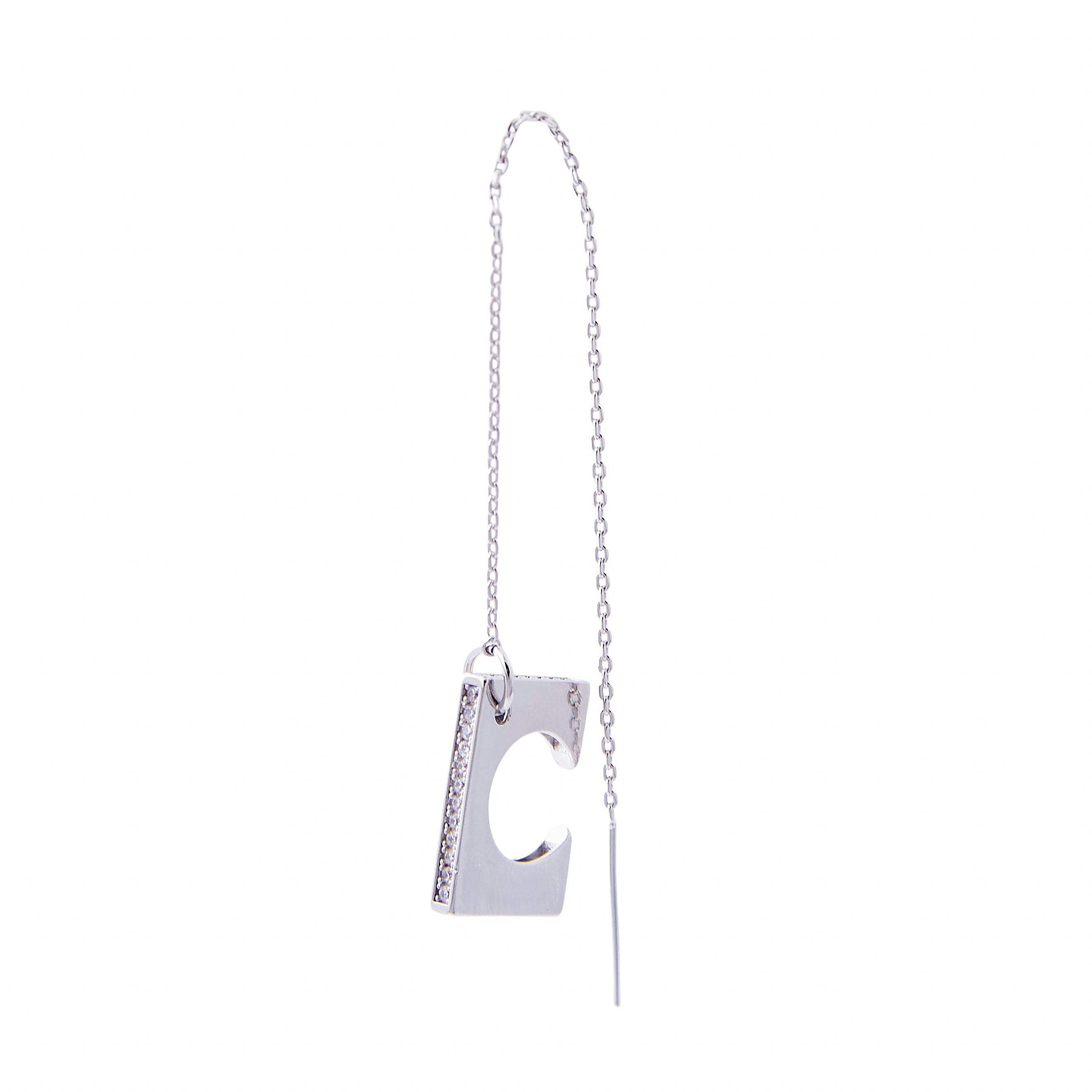 A long silver monoserge with a square cuff with a pavé of crystals