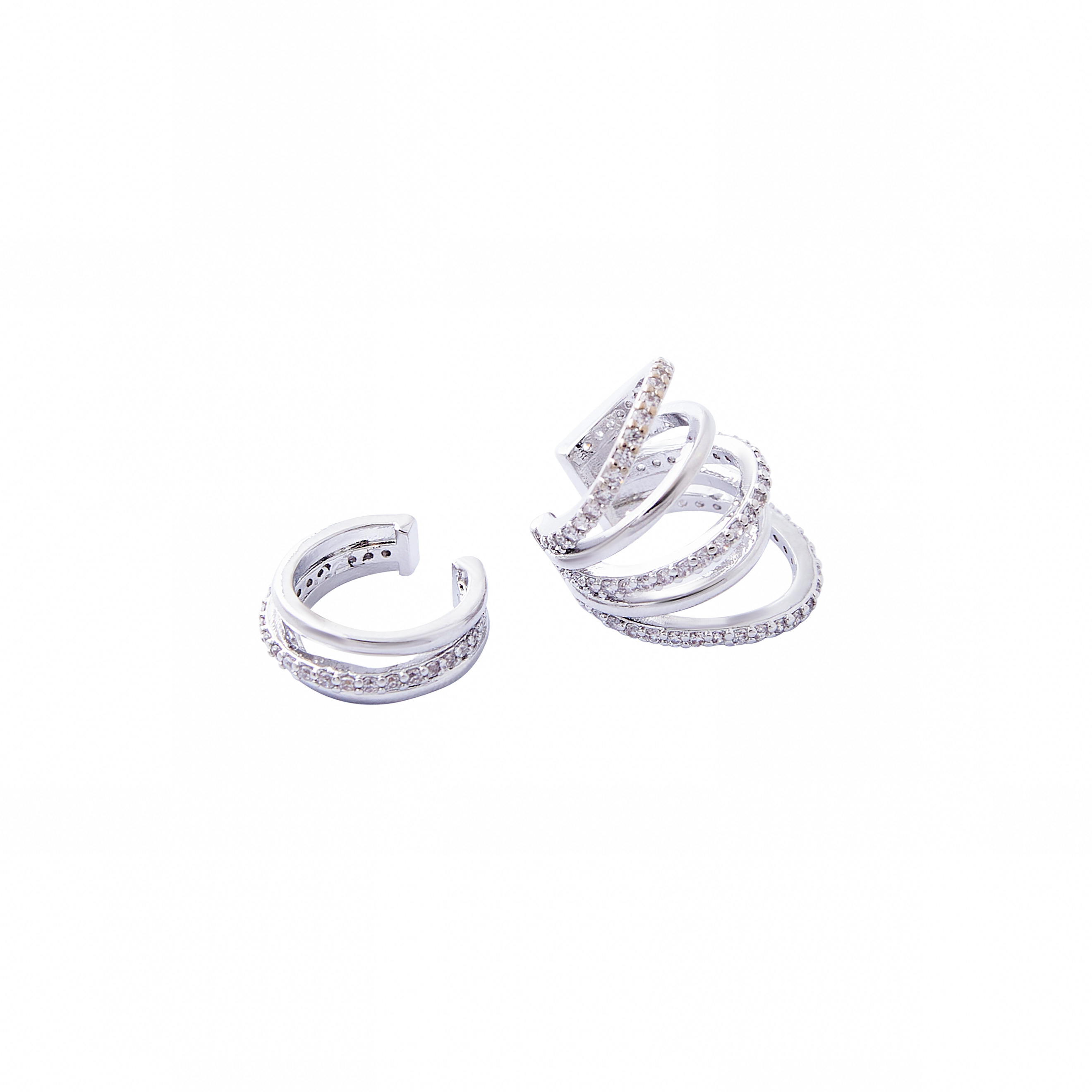 Silver multi-level cuffs set with a crystals pavé