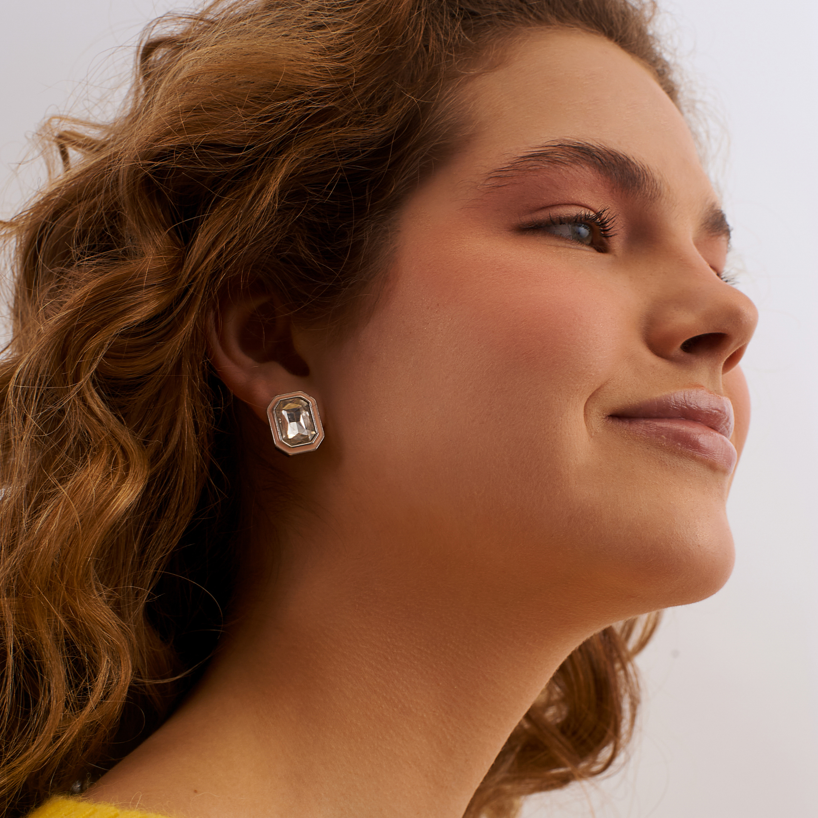 Large  earrings with white crystals and pink enamel