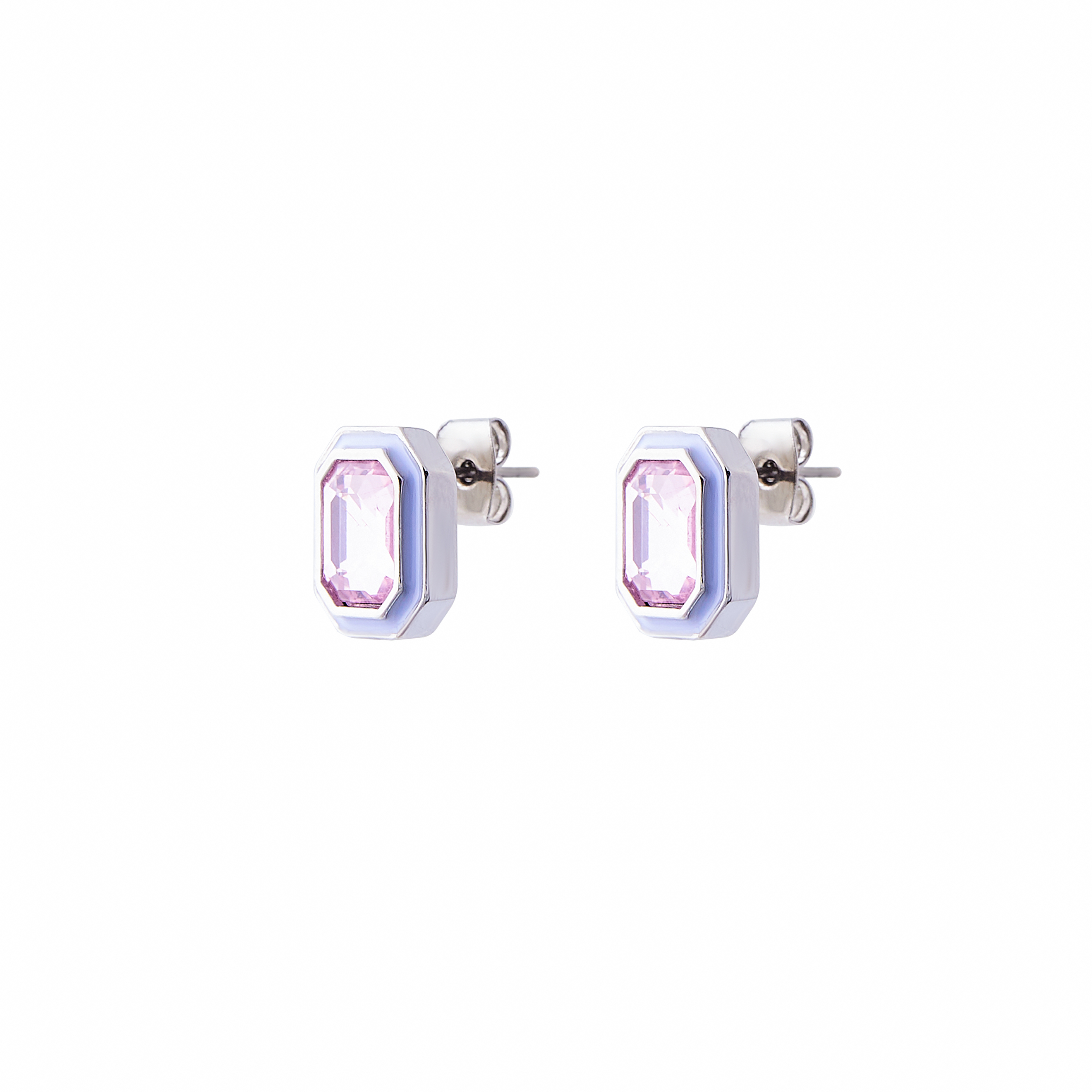 earrings with pink crystals and white enamel