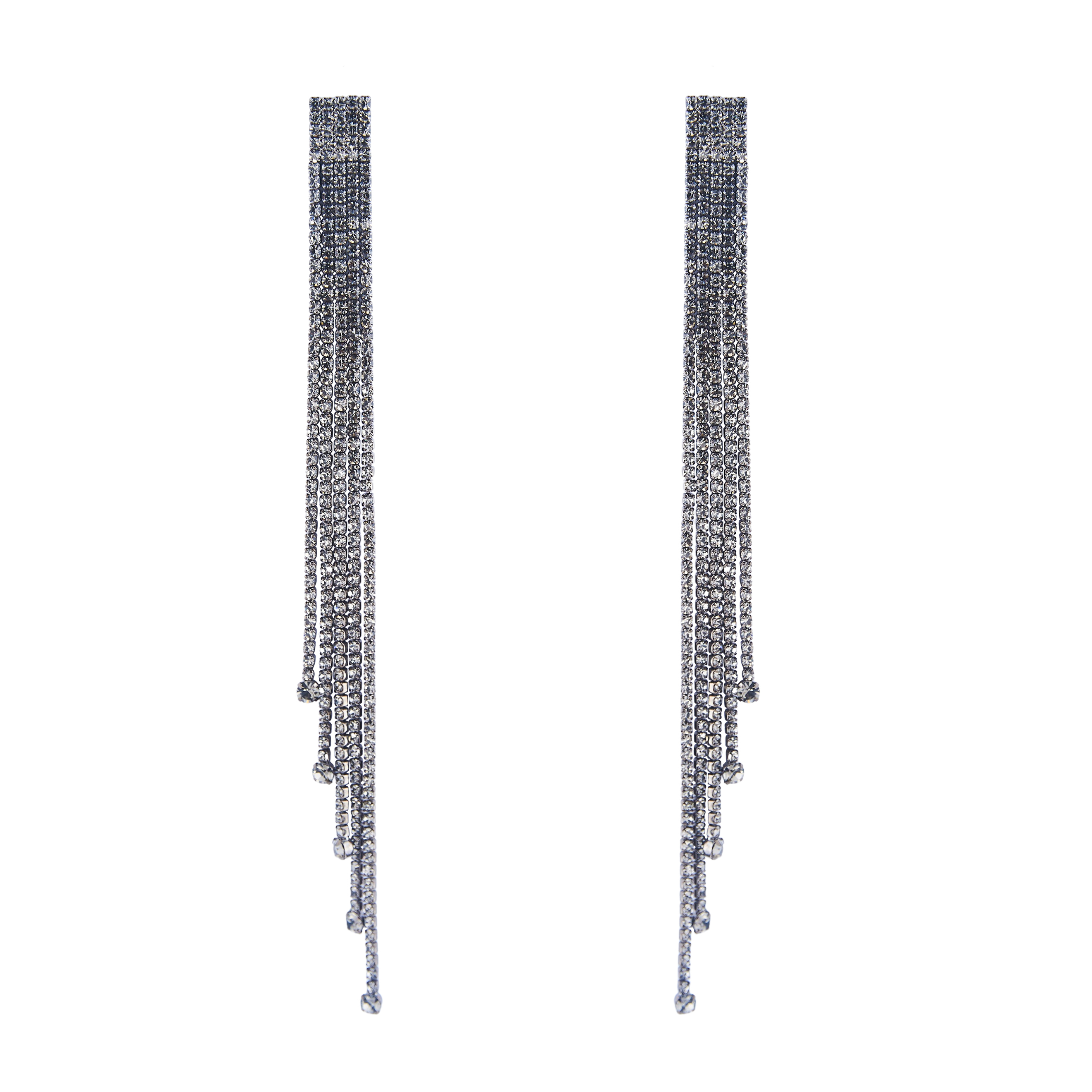 Black earrings with long crystal track pendants