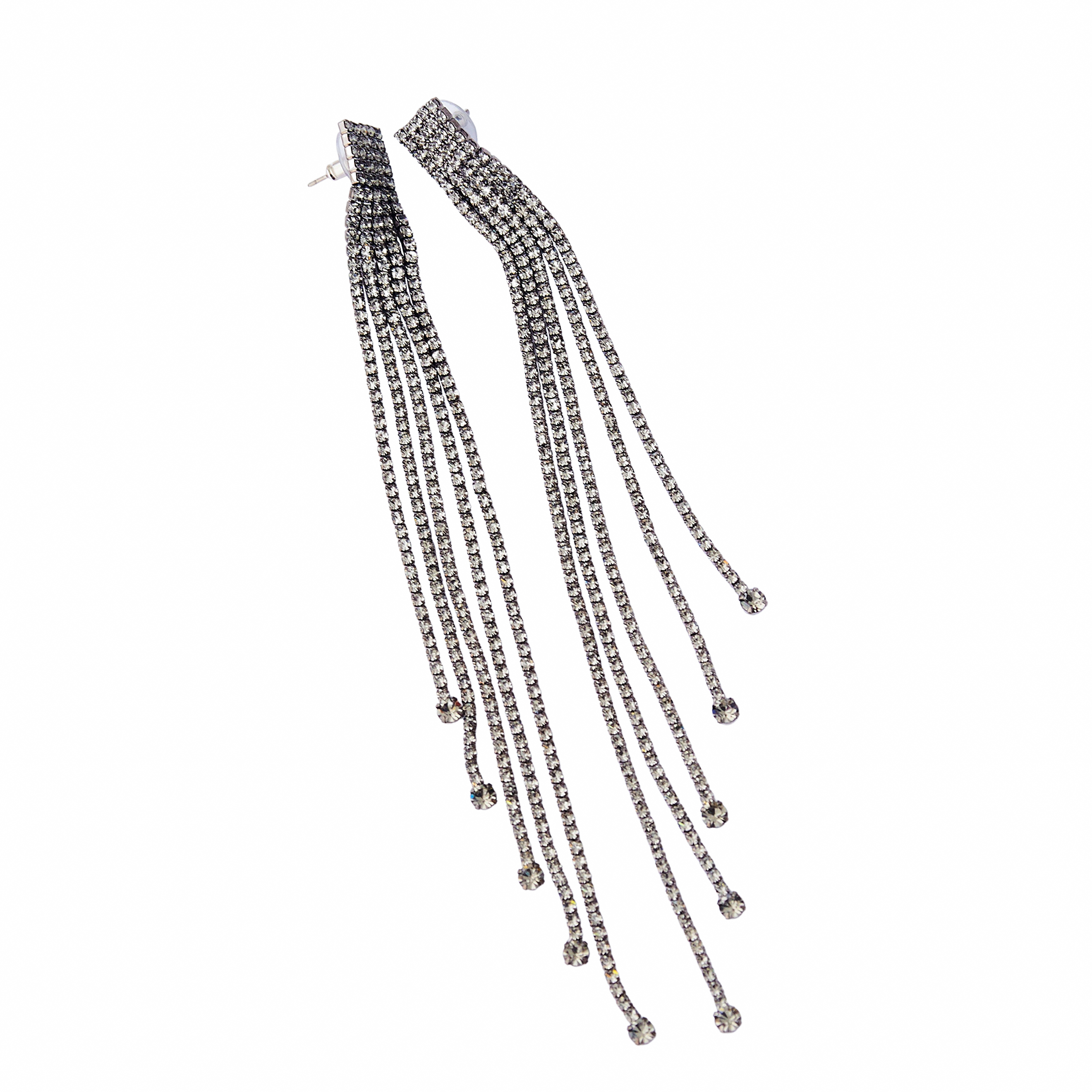 Black earrings with long crystal track pendants