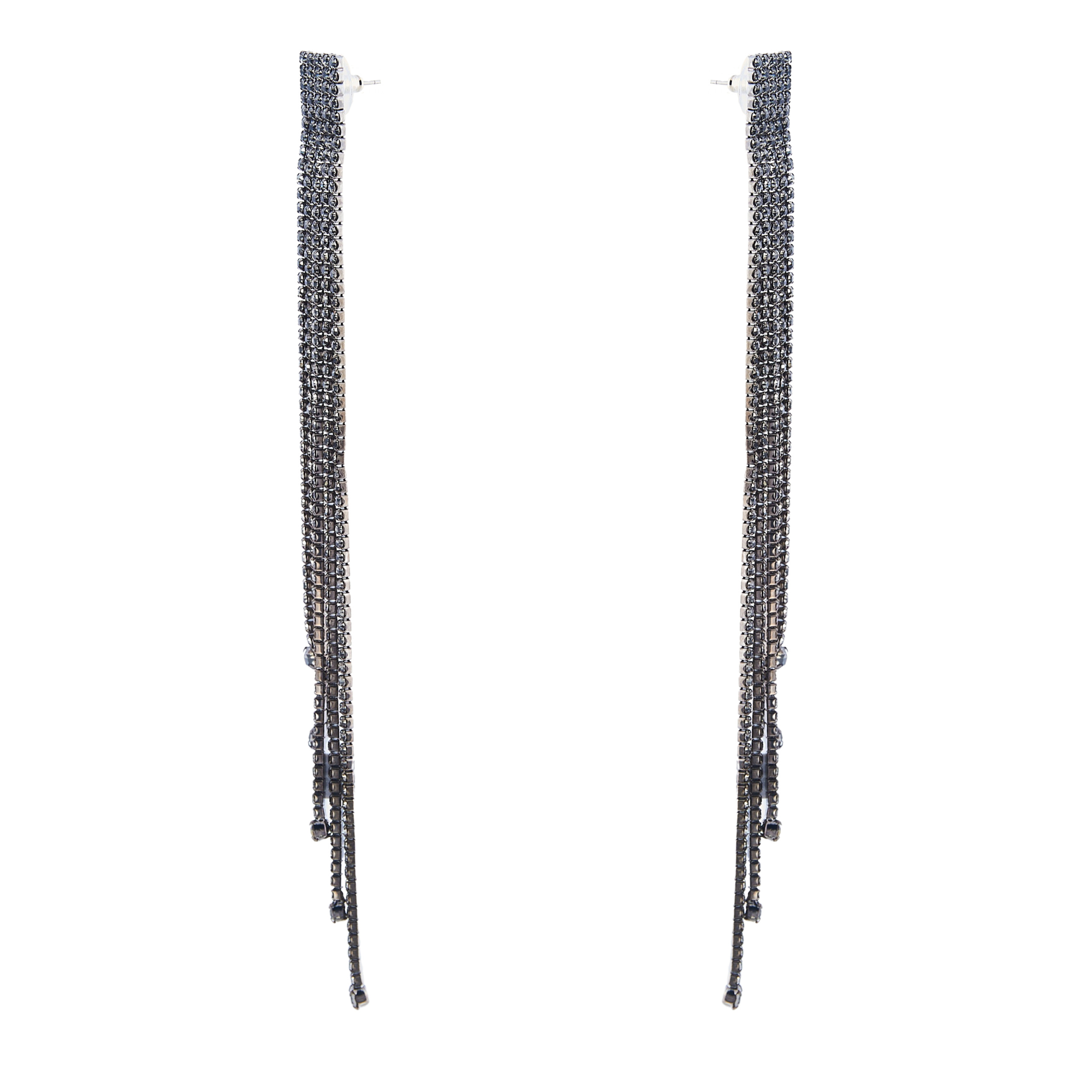 Black earrings with long crystal track pendants