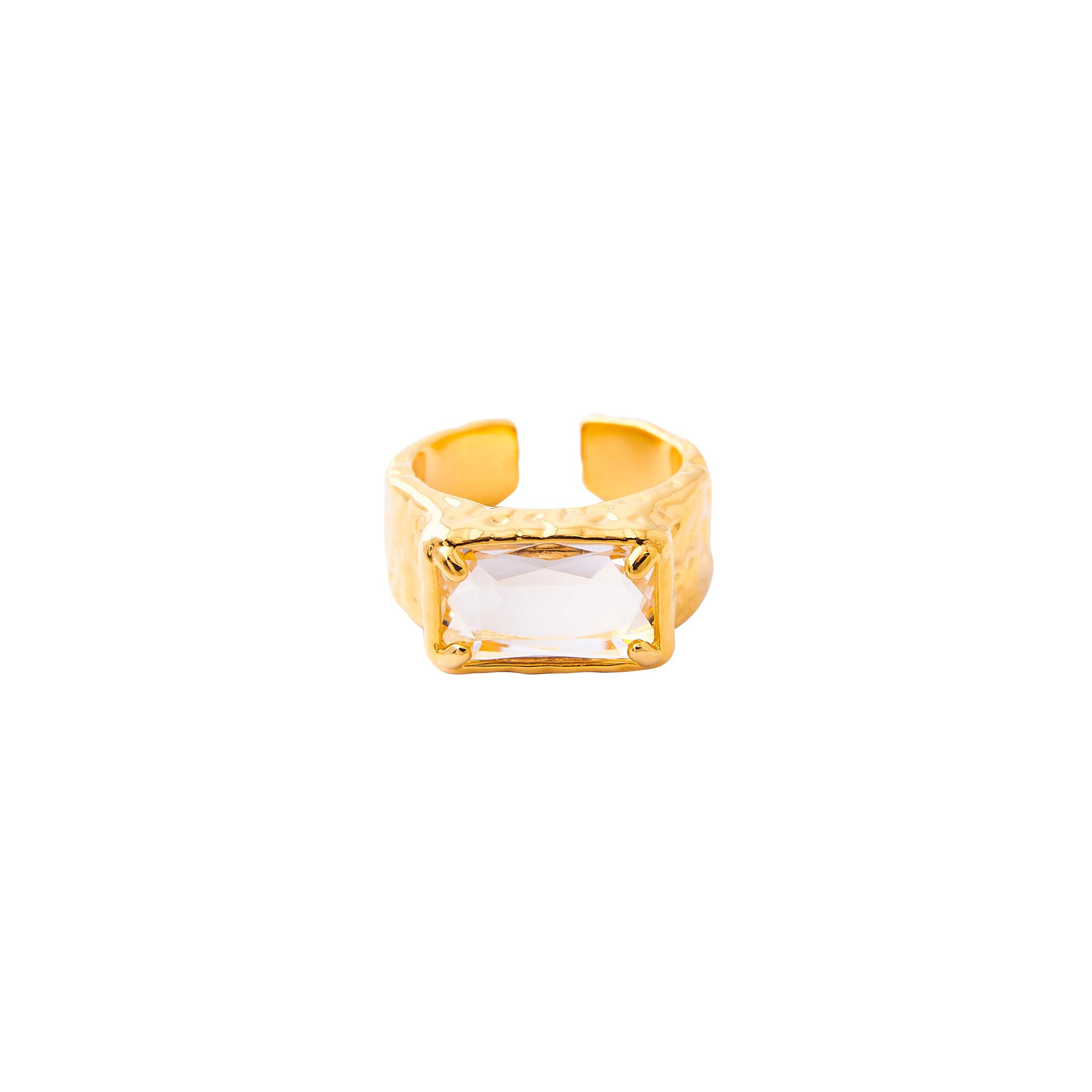 open ring with a large crystal baguette