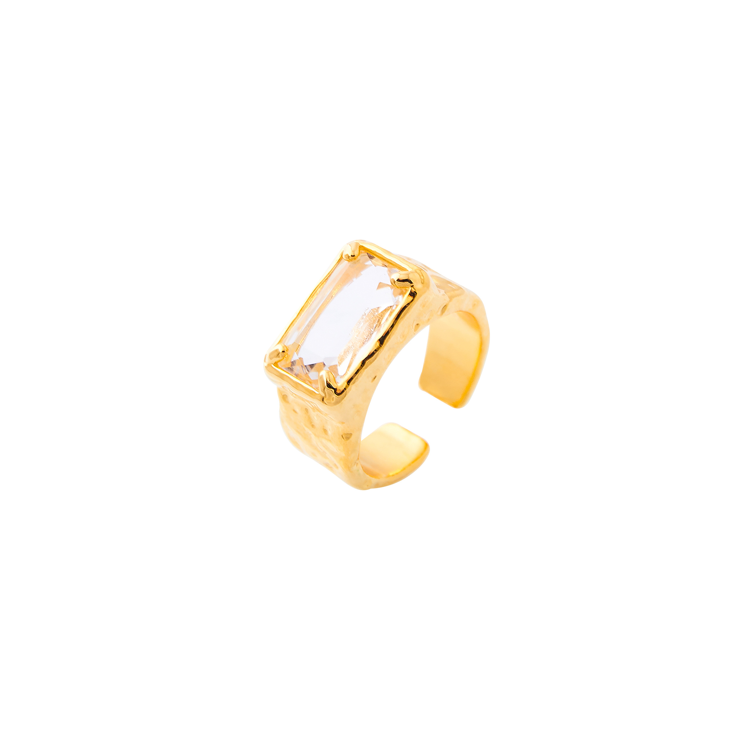 open ring with a large crystal baguette