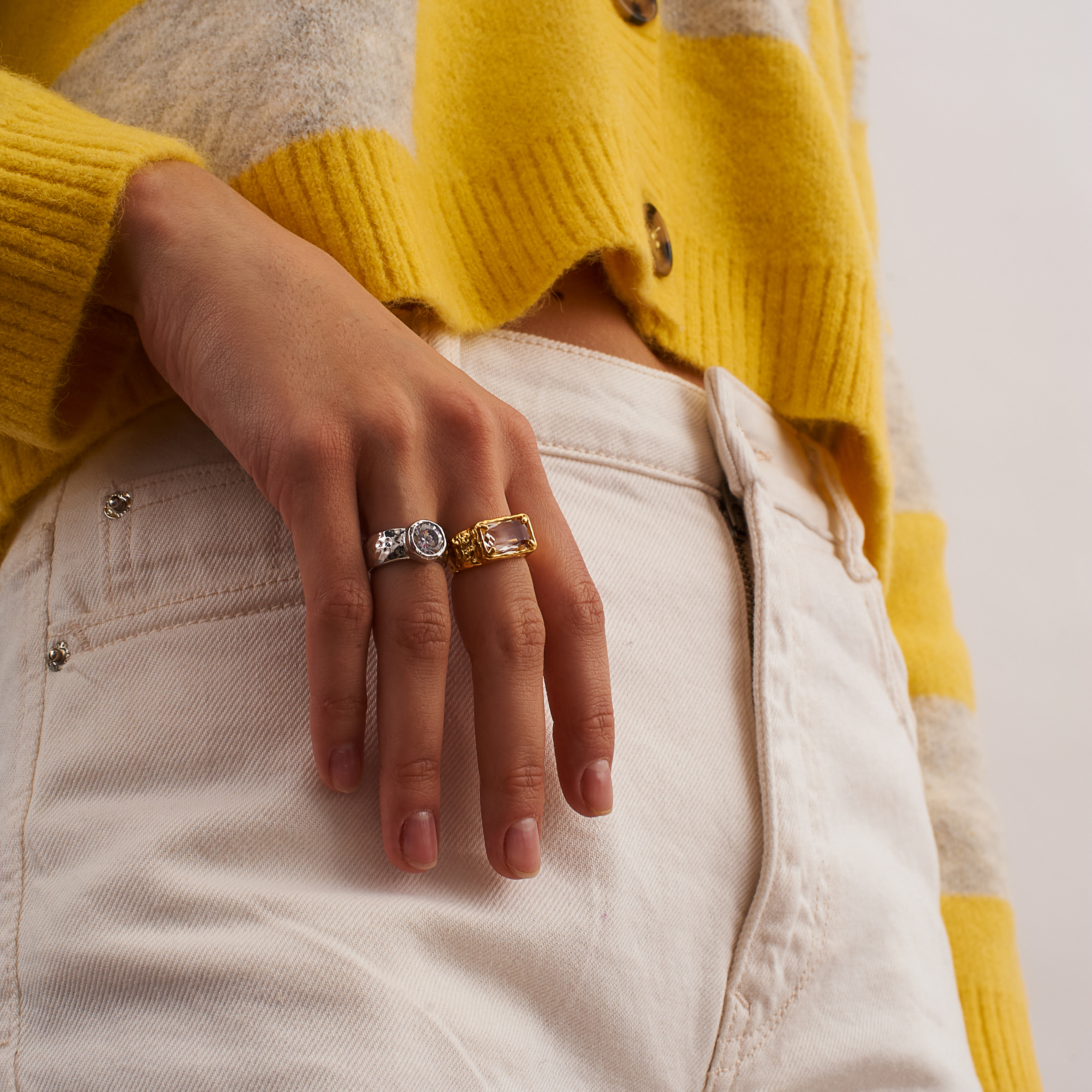 open ring with a large crystal baguette