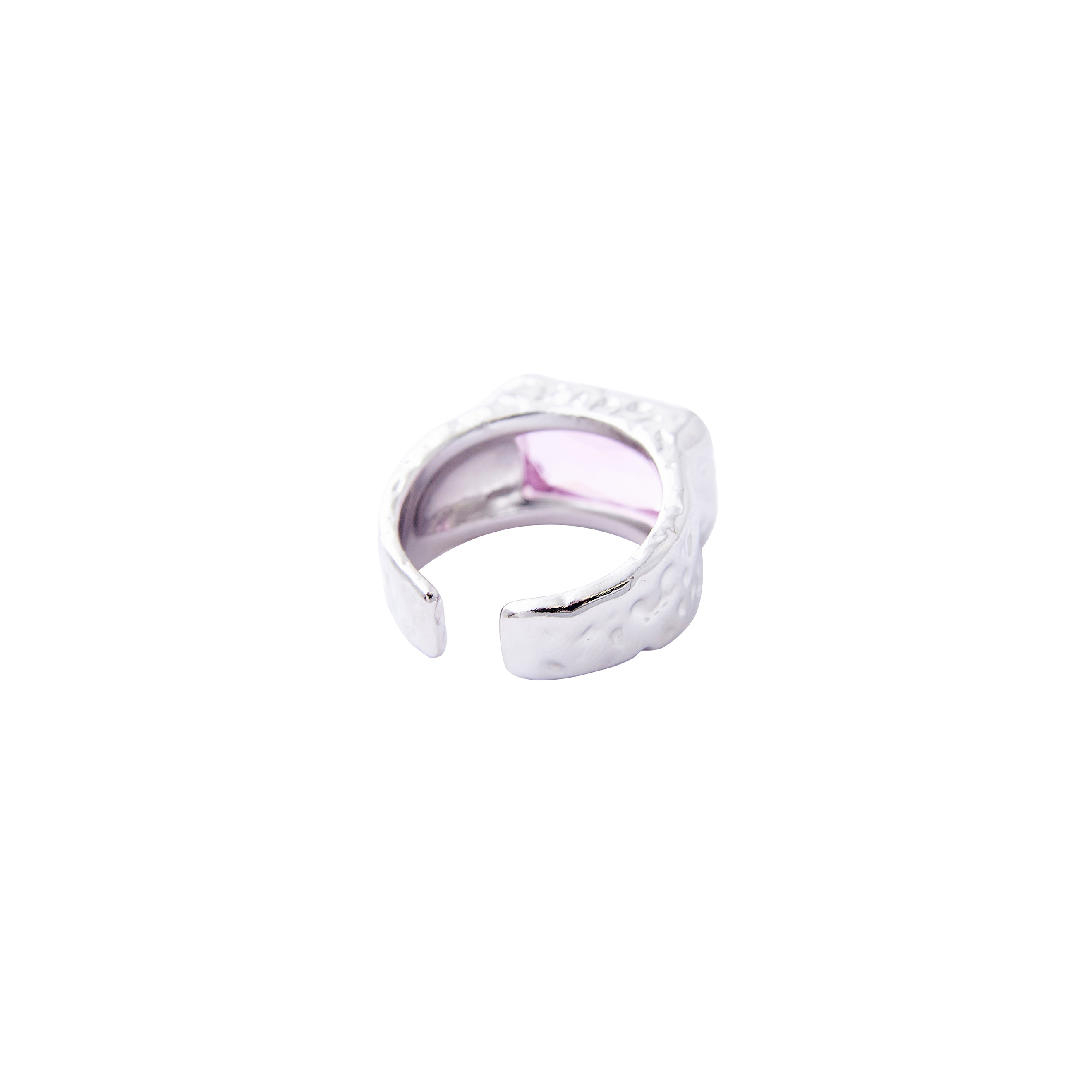 open ring with a large pink crystal baguette